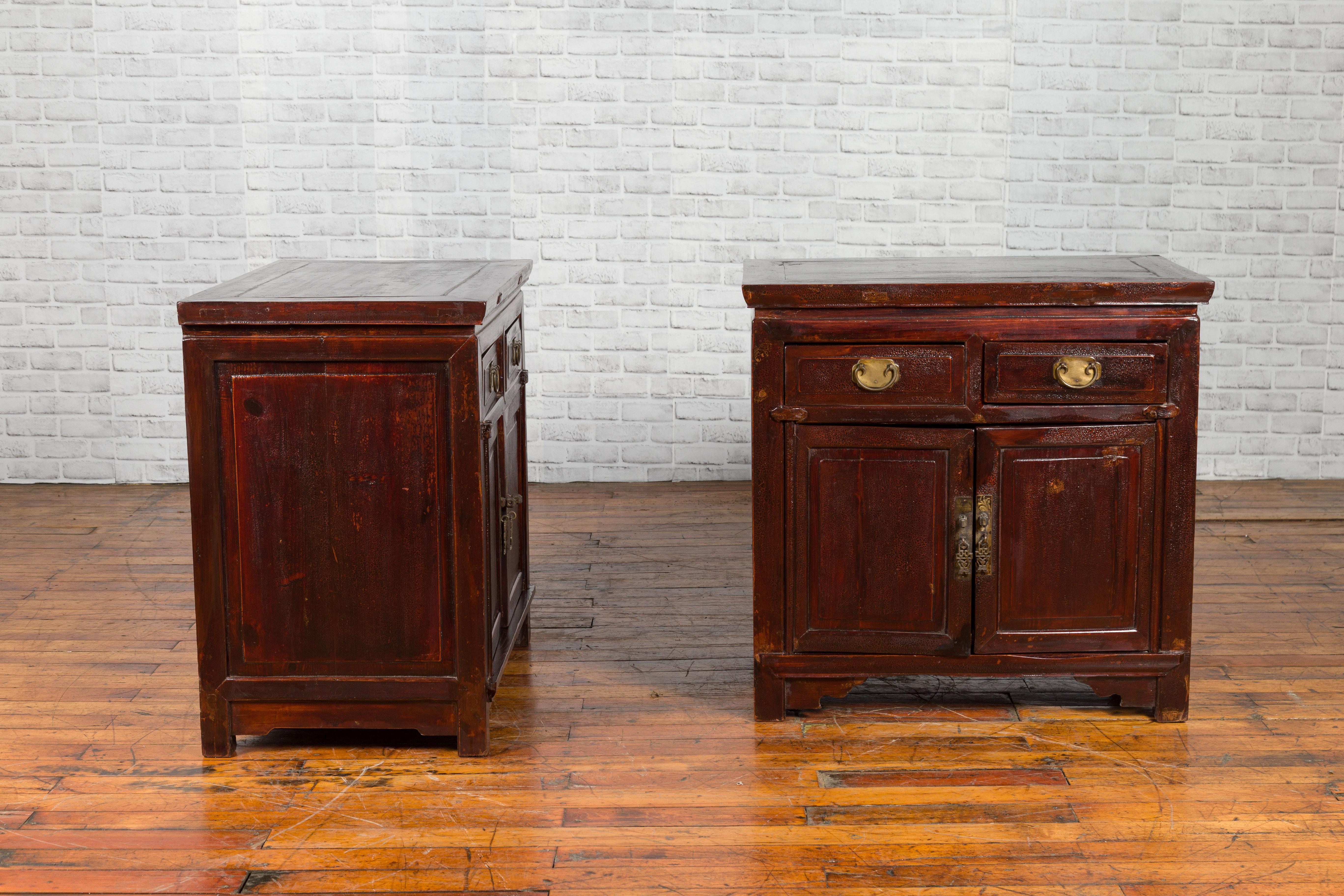 Pair of Early 20th Century Chinese Bedside Cabinets with Reddish Brown Lacquer 6