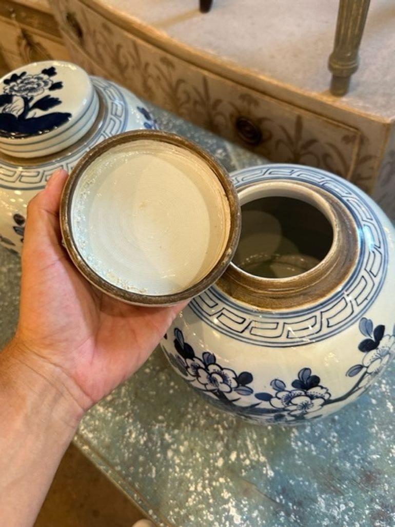 20ième siècle Paire de pots à gingembre chinois bleu et blanc du début du 20e siècle en vente