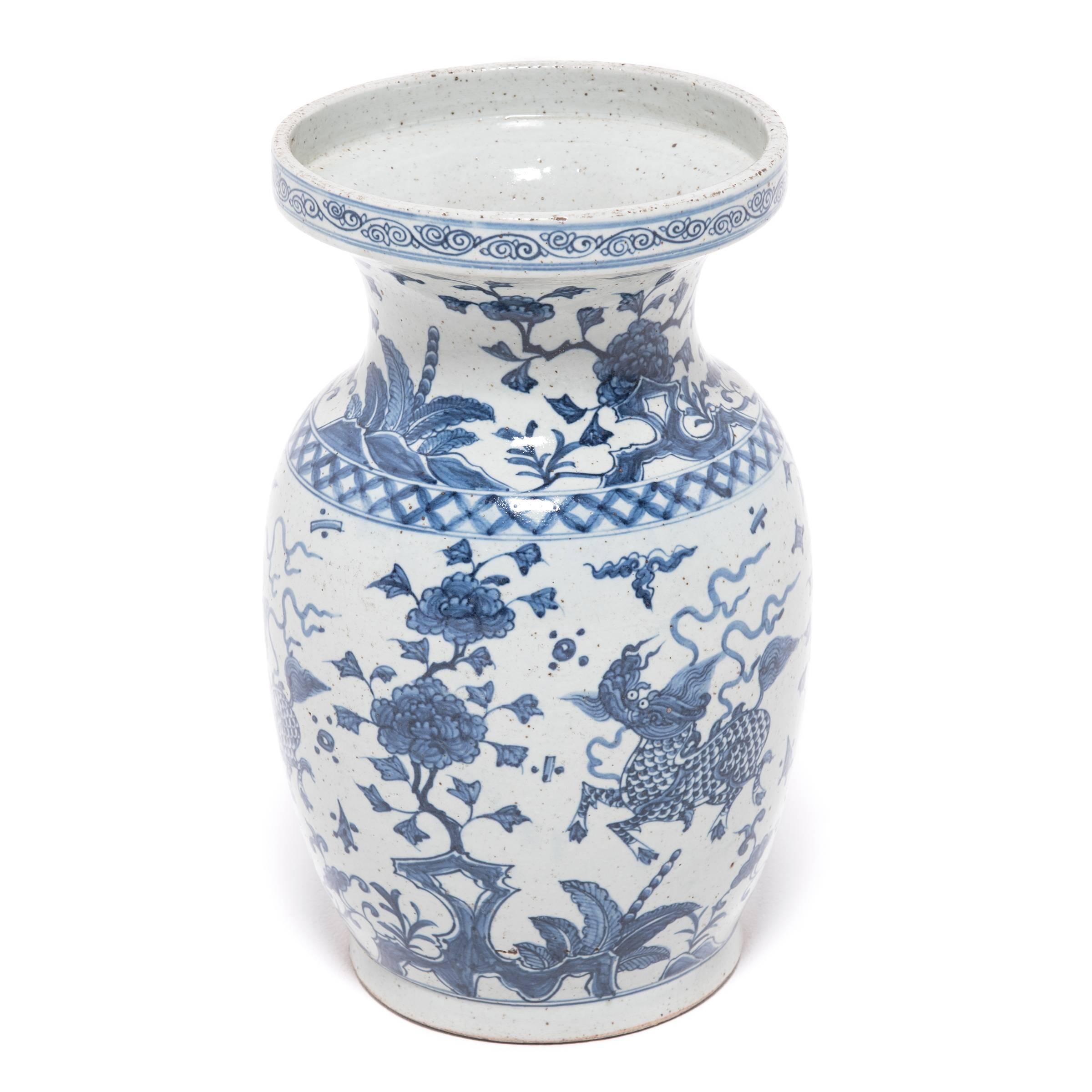 Chinese Export Pair of Chinese Blue and White Qilin Vases, c. 1900 For Sale