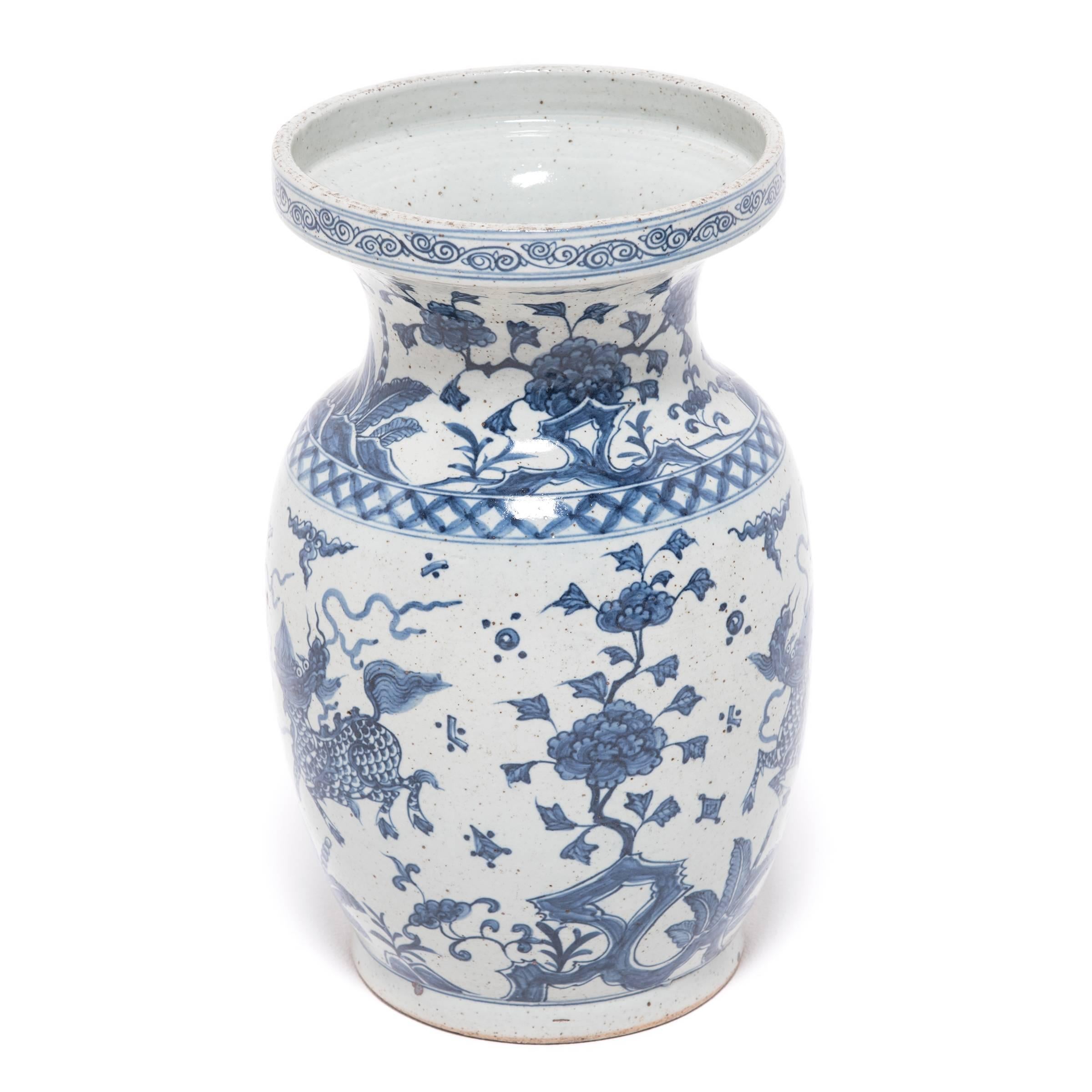 Pair of Chinese Blue and White Qilin Vases, c. 1900 In Good Condition For Sale In Chicago, IL