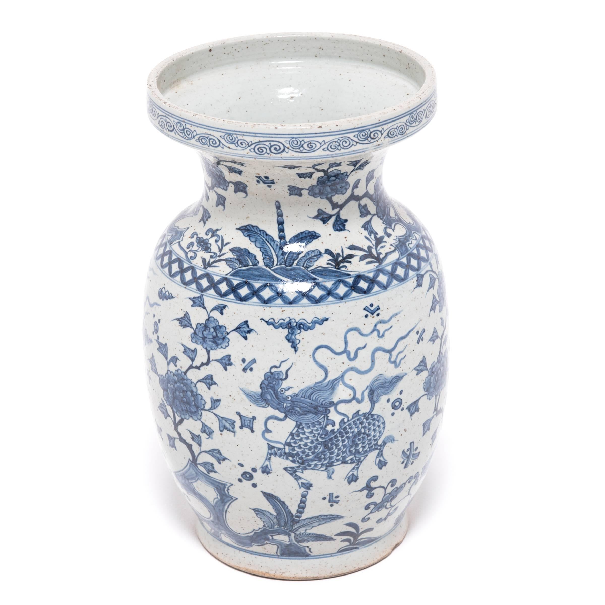 Porcelain Pair of Chinese Blue and White Qilin Vases, c. 1900 For Sale