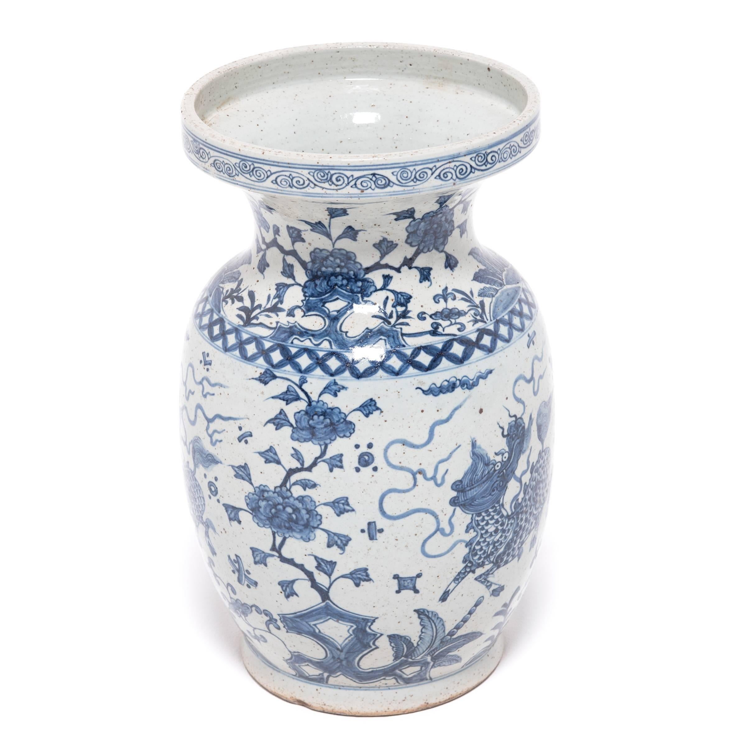 Pair of Chinese Blue and White Qilin Vases, c. 1900 For Sale 1