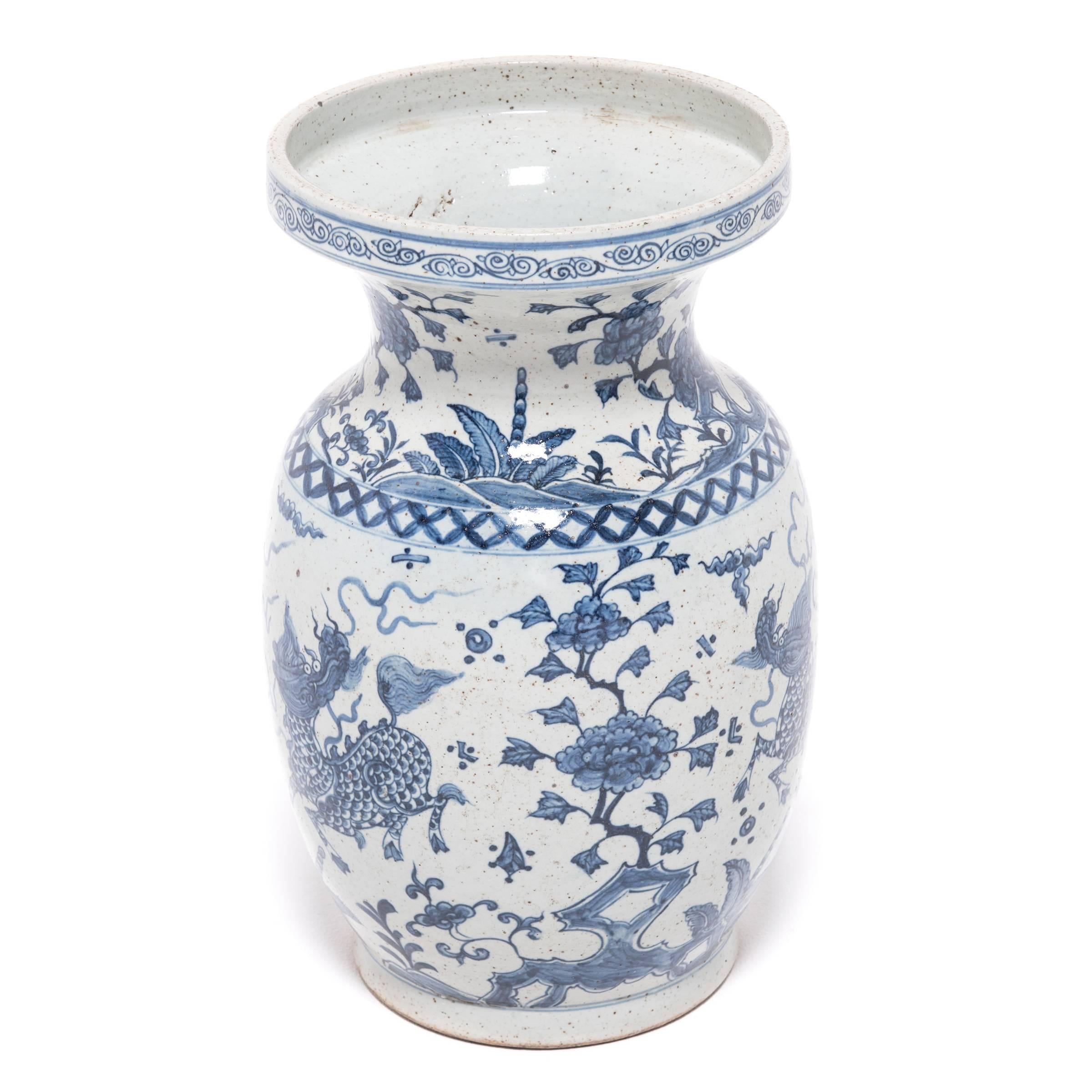 Pair of Chinese Blue and White Qilin Vases, c. 1900 For Sale 2