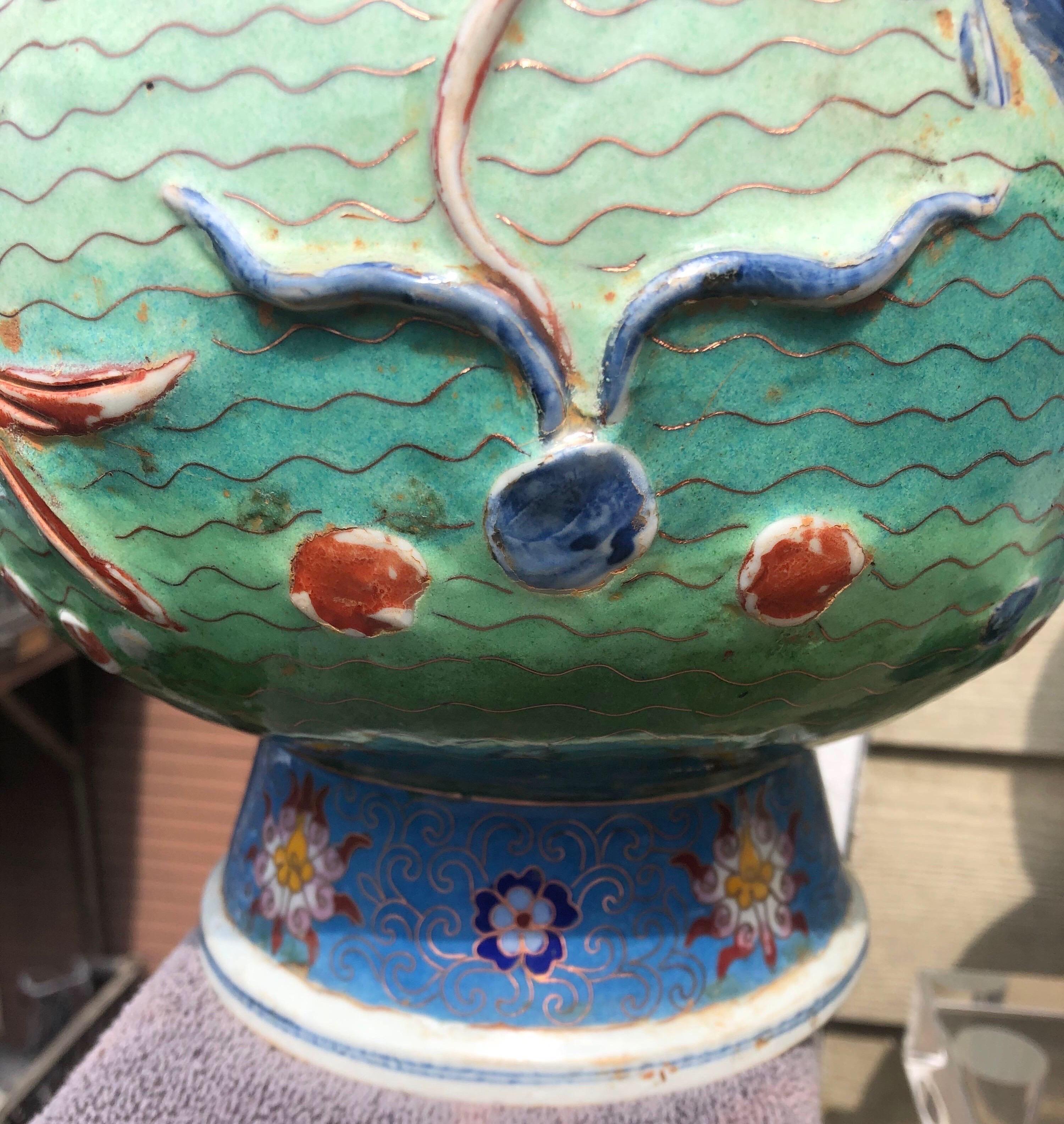 Pair of early 20th Century Chinese Cloisonne Vases with Fish For Sale 2