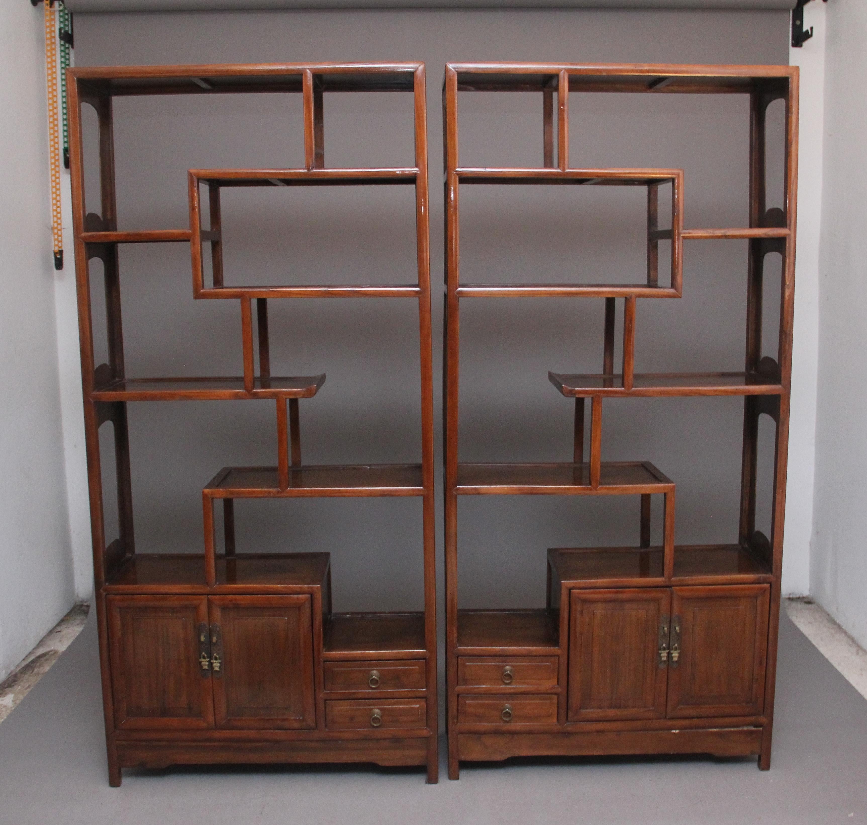 Hardwood Pair of Early 20th Century Chinese Display Cabinets For Sale