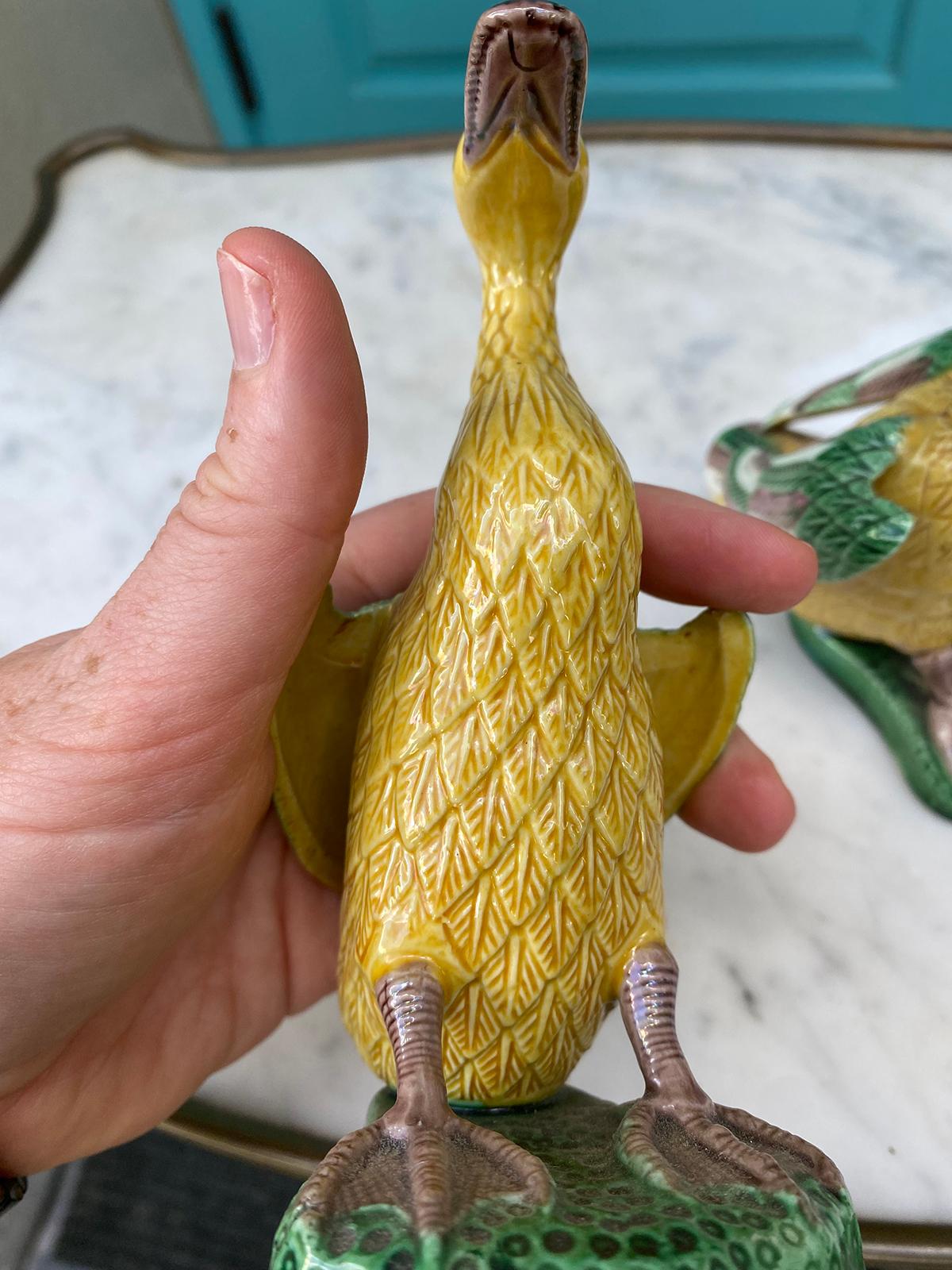 Pair of Early 20th Century Chinese Glazed Ceramic Yellow Ducks, 1 Marked China 7