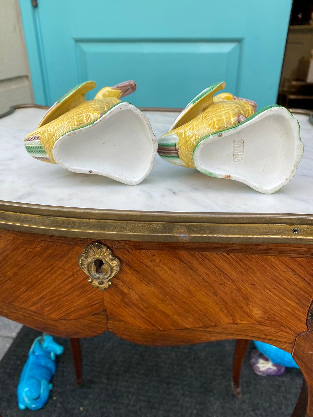 Pair of Early 20th Century Chinese Glazed Ceramic Yellow Ducks, 1 Marked China 4