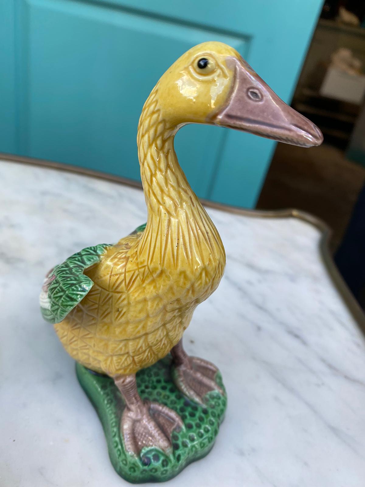 Pair of Early 20th Century Chinese Glazed Ceramic Yellow Ducks, 1 Marked China 5