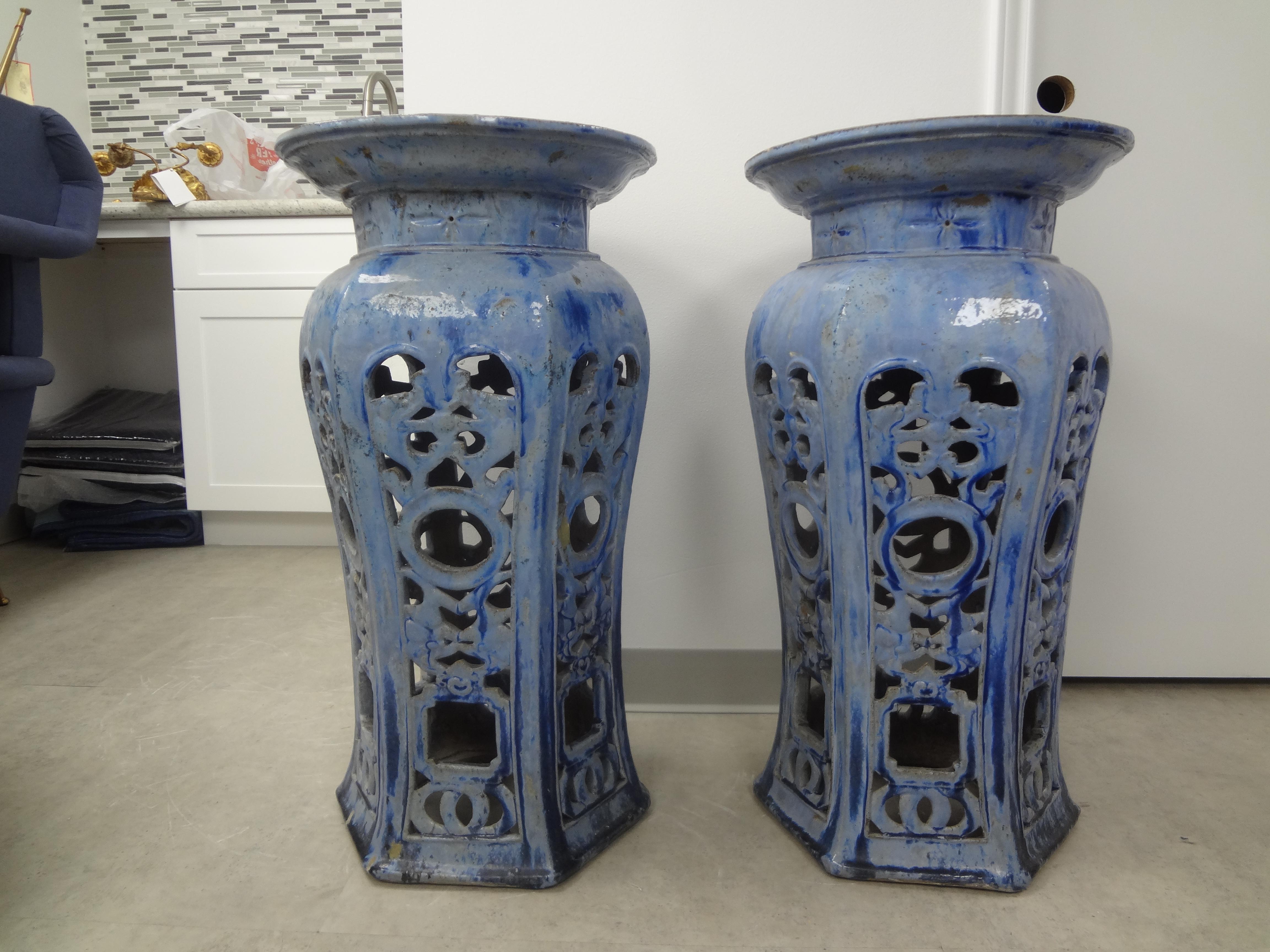 Terracotta Pair of Early 20th Century Chinese Glazed Terra Cotta Pedestals or Stands For Sale