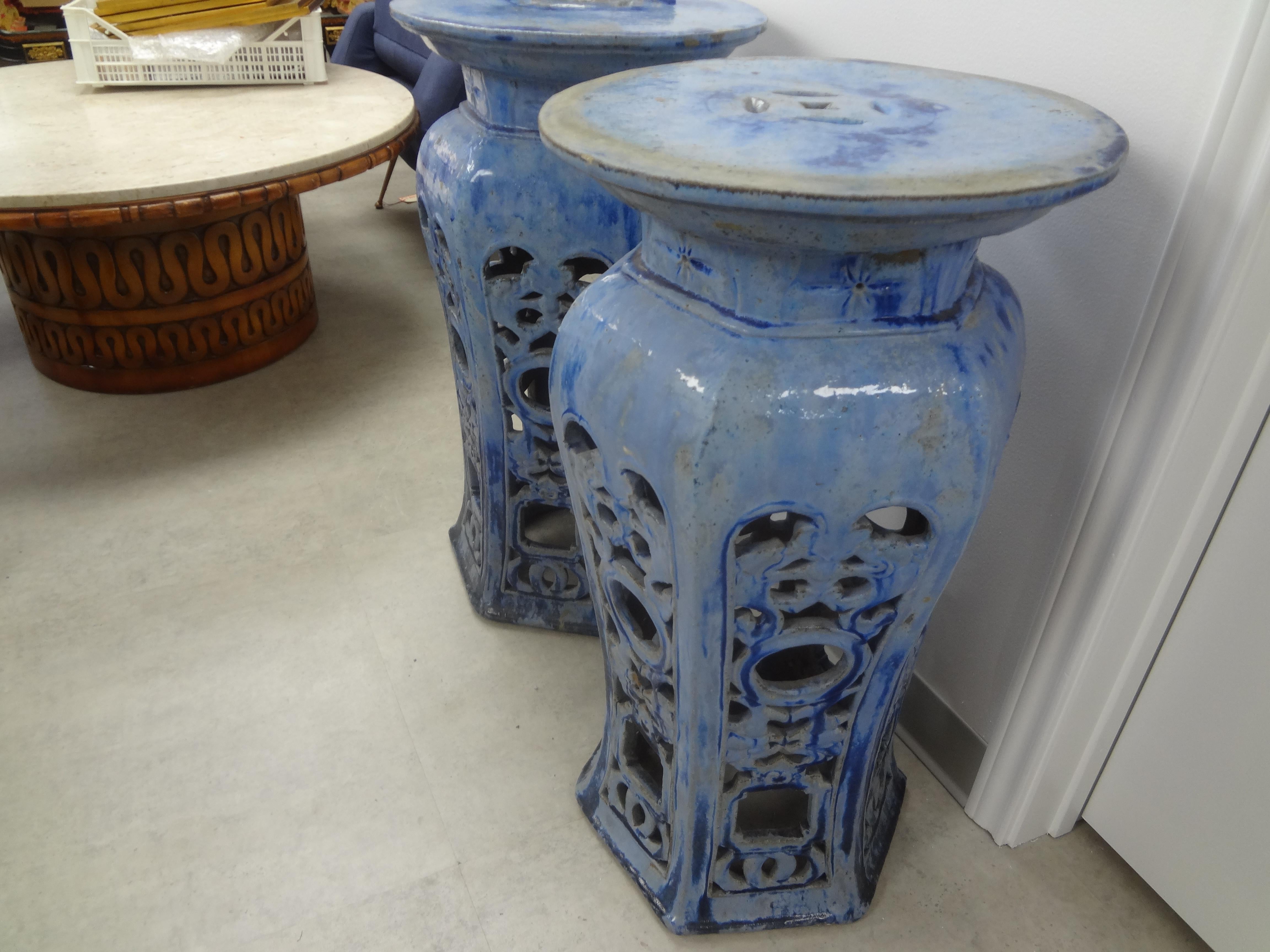 Terracotta Pair of Early 20th Century Chinese Glazed Terra Cotta Pedestals or Stands For Sale