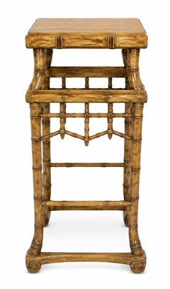 Pair of Early 20th Century Chinese Hand Carved Wood Pedestals Faux Bamboo Style