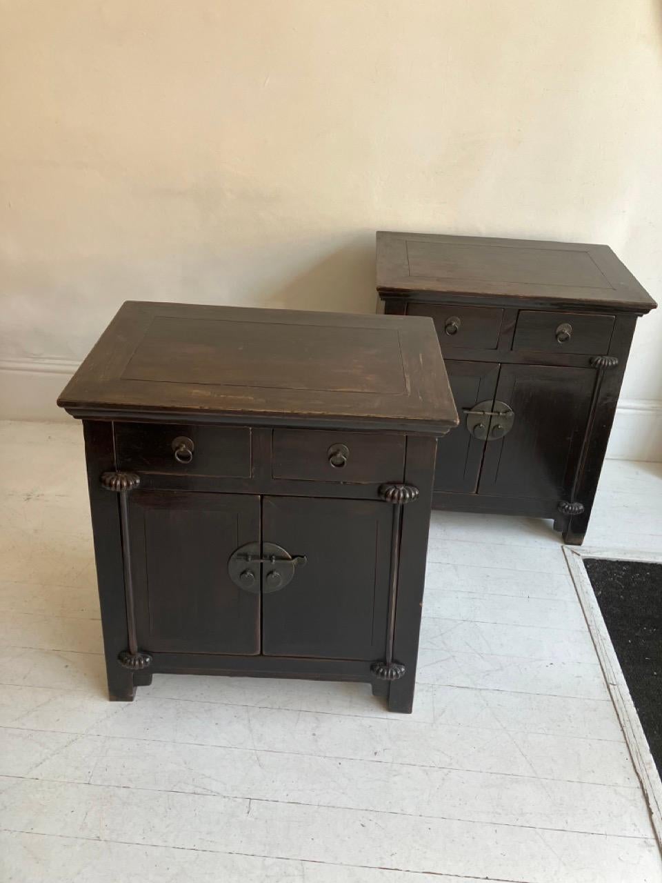 Pair of early 20th century Chinese hardwood side cabinets In Good Condition For Sale In Petworth, GB