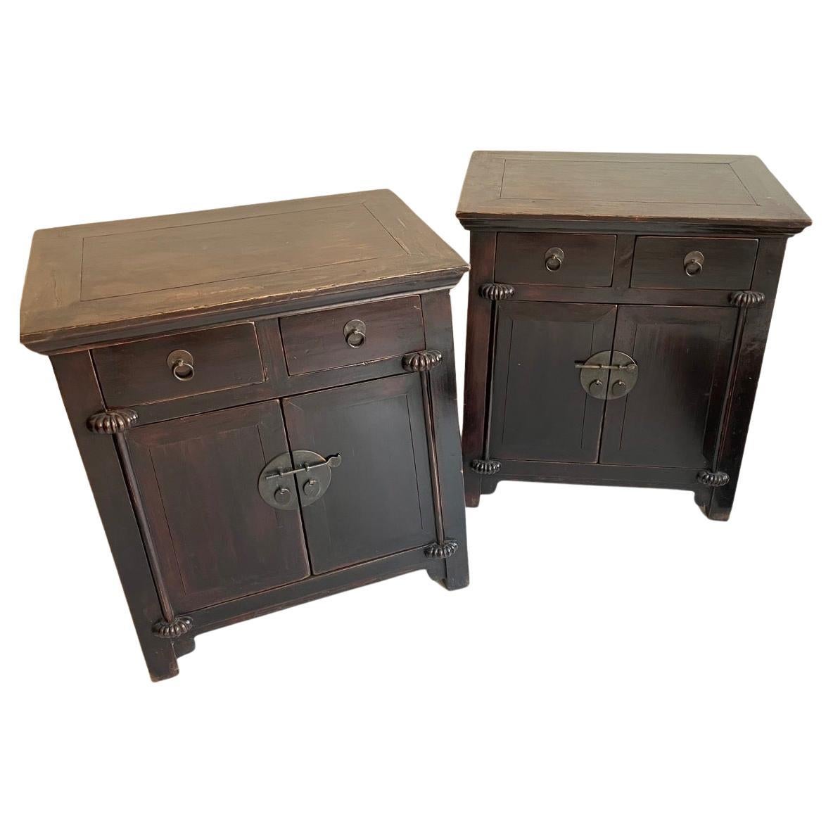 Pair of early 20th century Chinese hardwood side cabinets For Sale