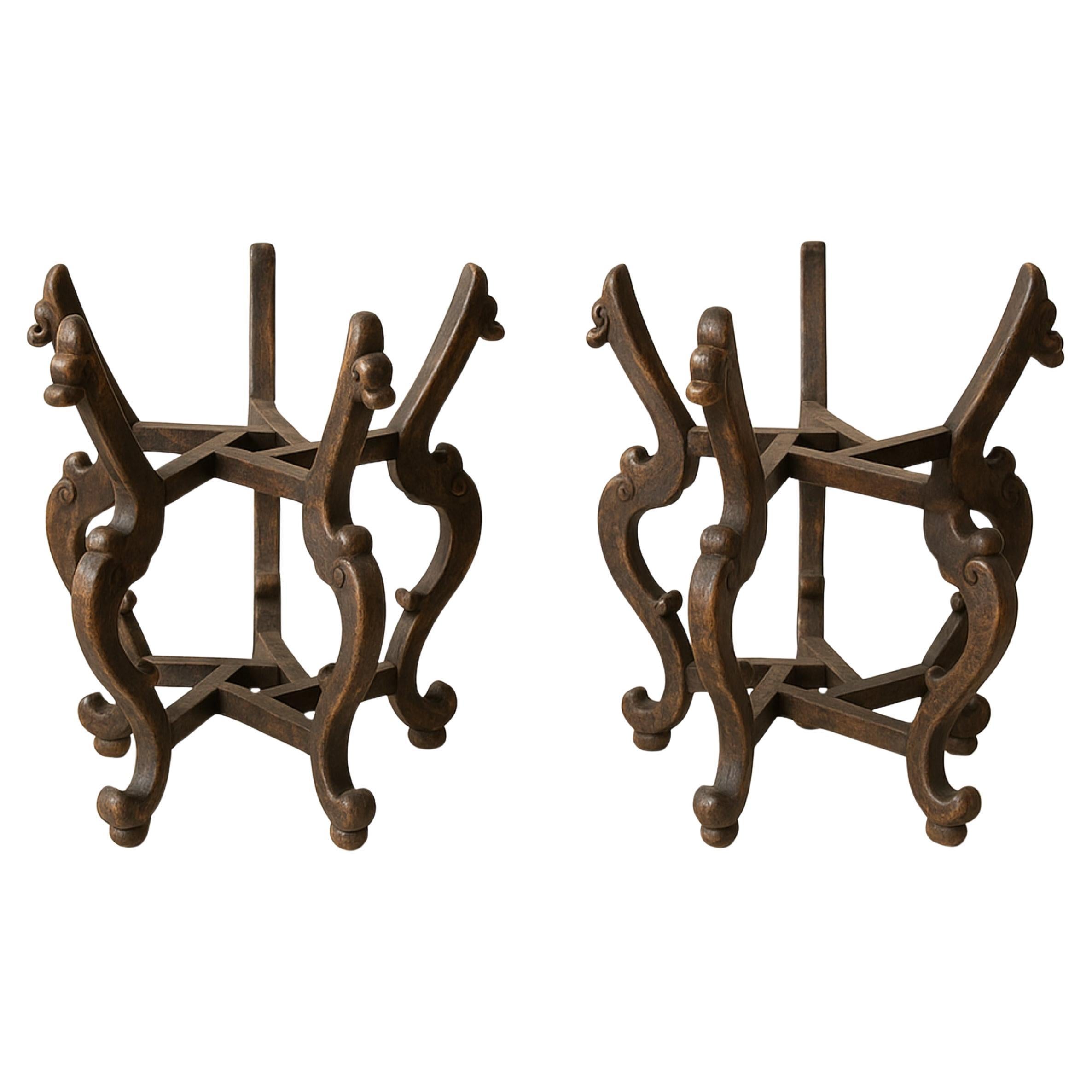 Paire de bases de table en bois dur chinoises du début du 20e siècle, probablement Hongmu ou Hua