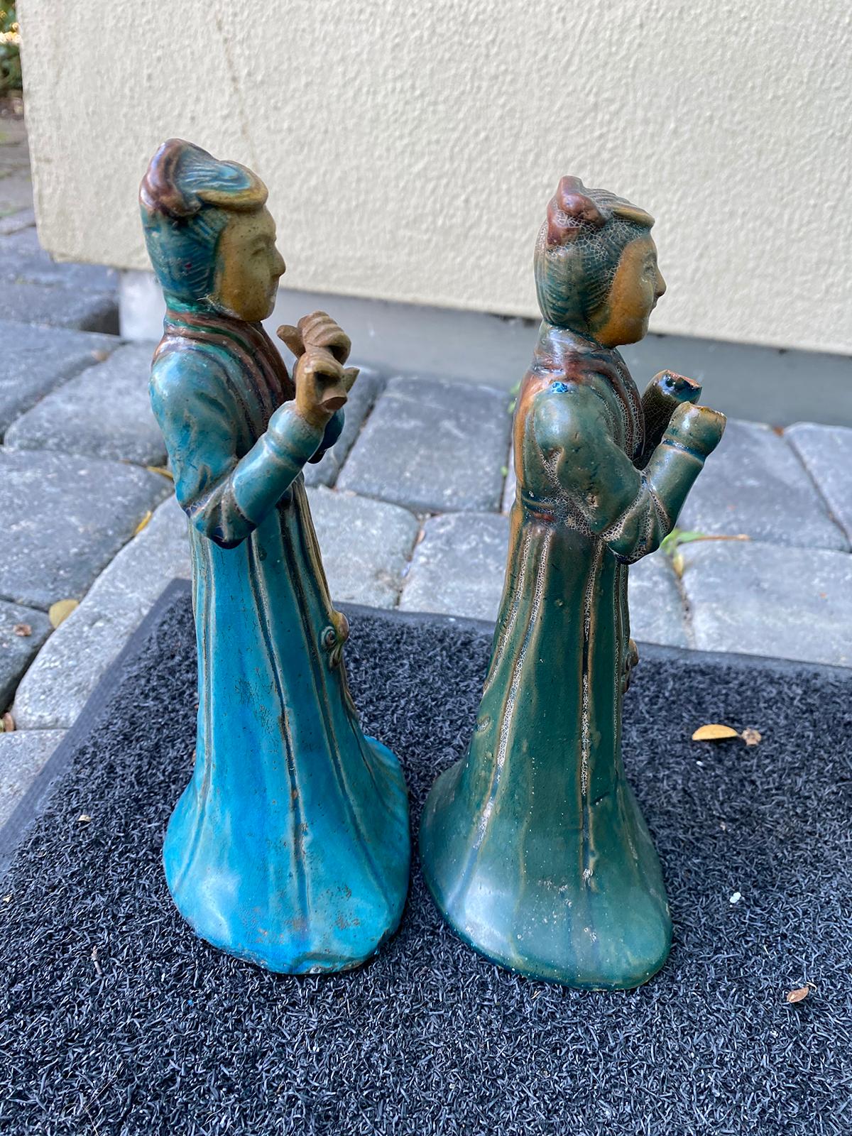 Pair of Early 20th Century Chinese Mud Figures Musicians, Marked China For Sale 3