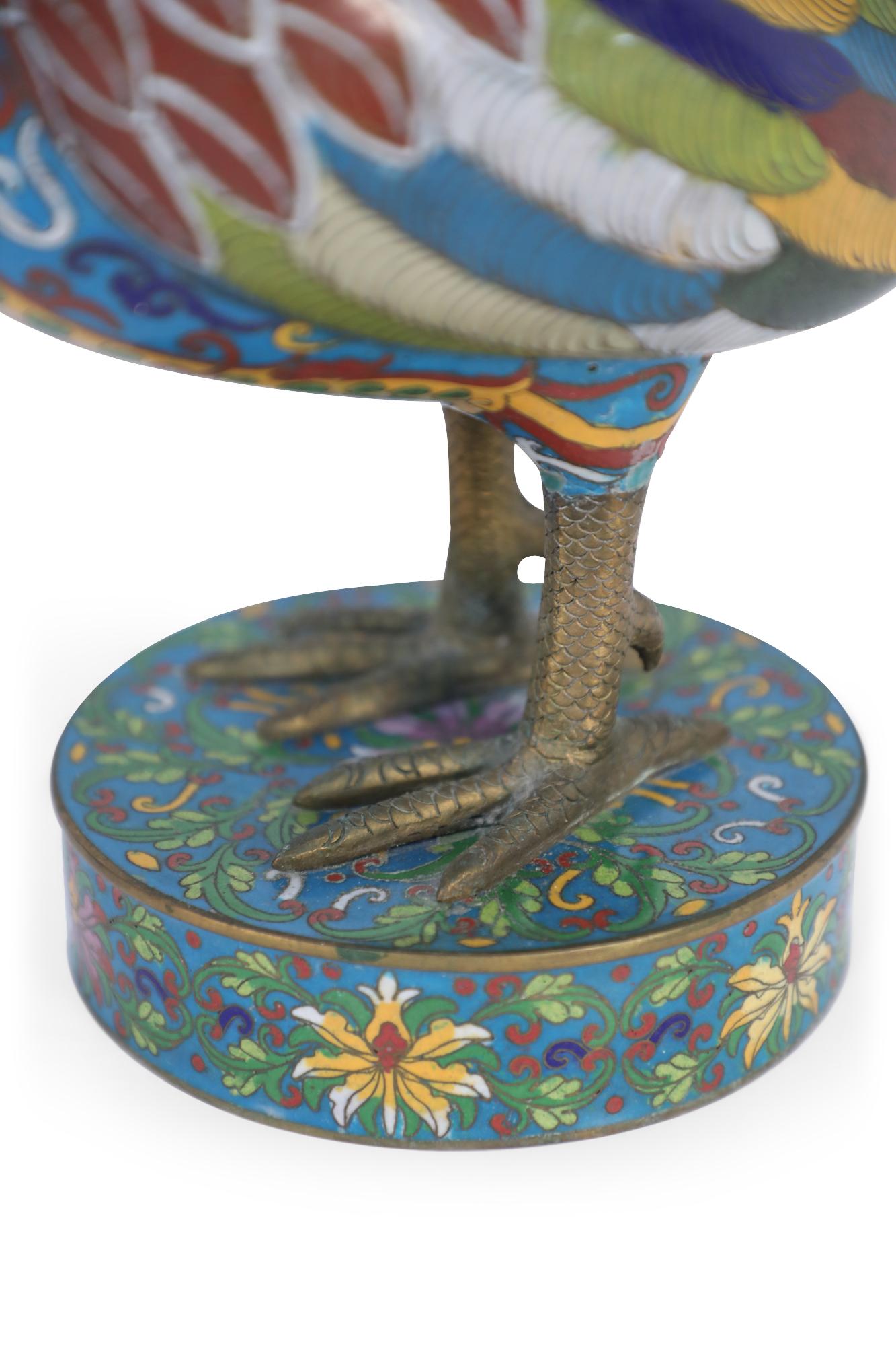 Pair of Early 20th Century Chinese Multi-Colored Cloisonne Rooster Sculptures For Sale 6