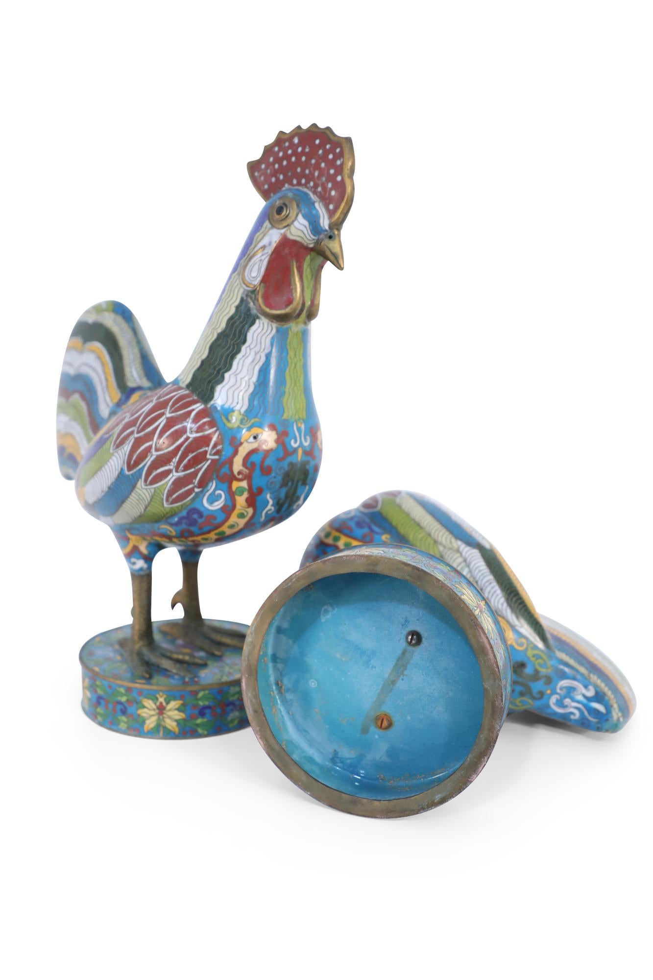 Pair of Early 20th Century Chinese Multi-Colored Cloisonne Rooster Sculptures For Sale 10
