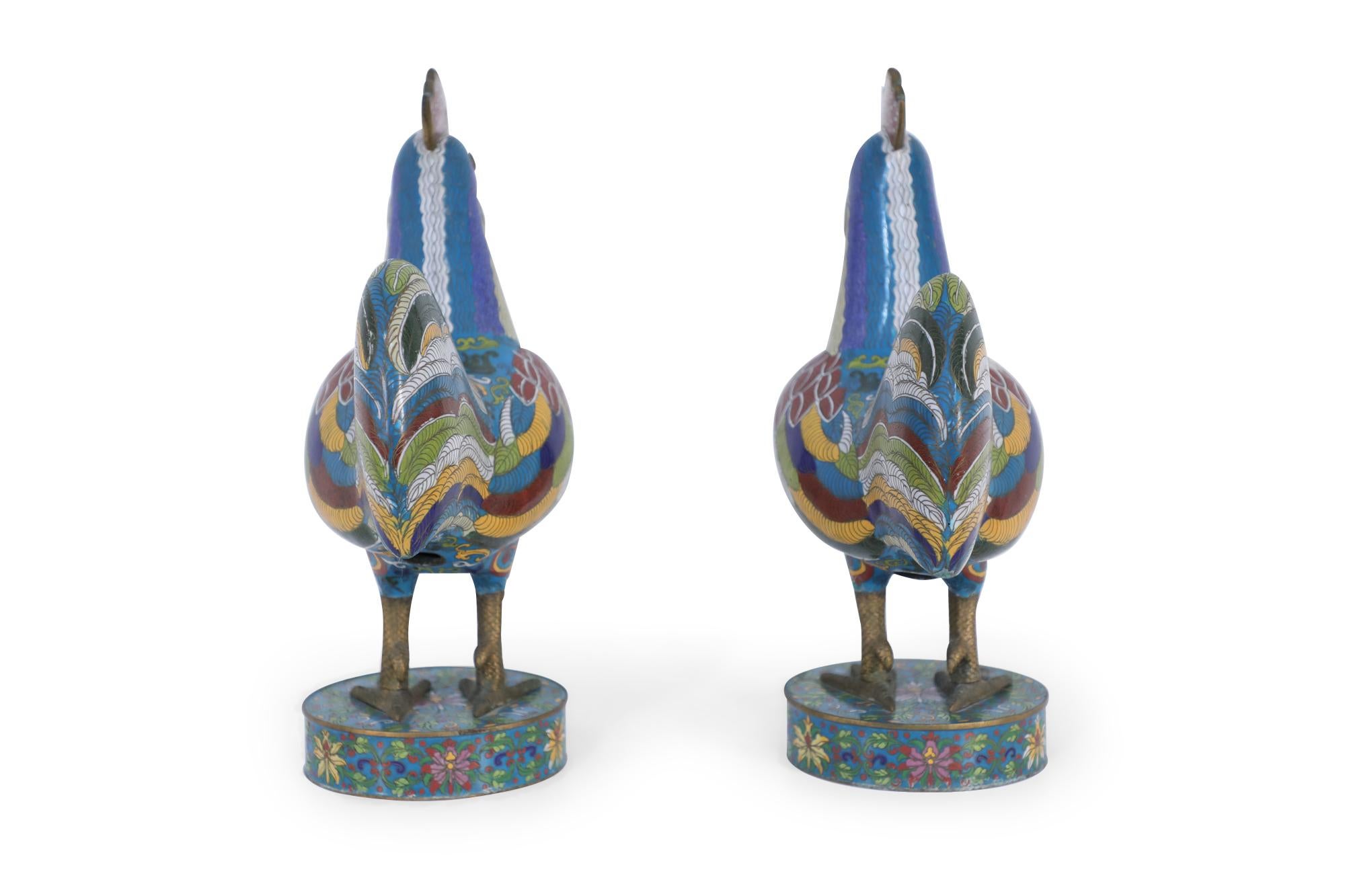 Pair of Early 20th Century Chinese Multi-Colored Cloisonne Rooster Sculptures For Sale 1