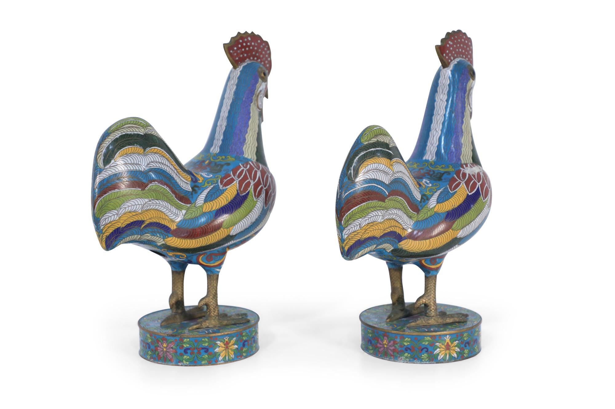 Pair of Early 20th Century Chinese Multi-Colored Cloisonne Rooster Sculptures For Sale 2