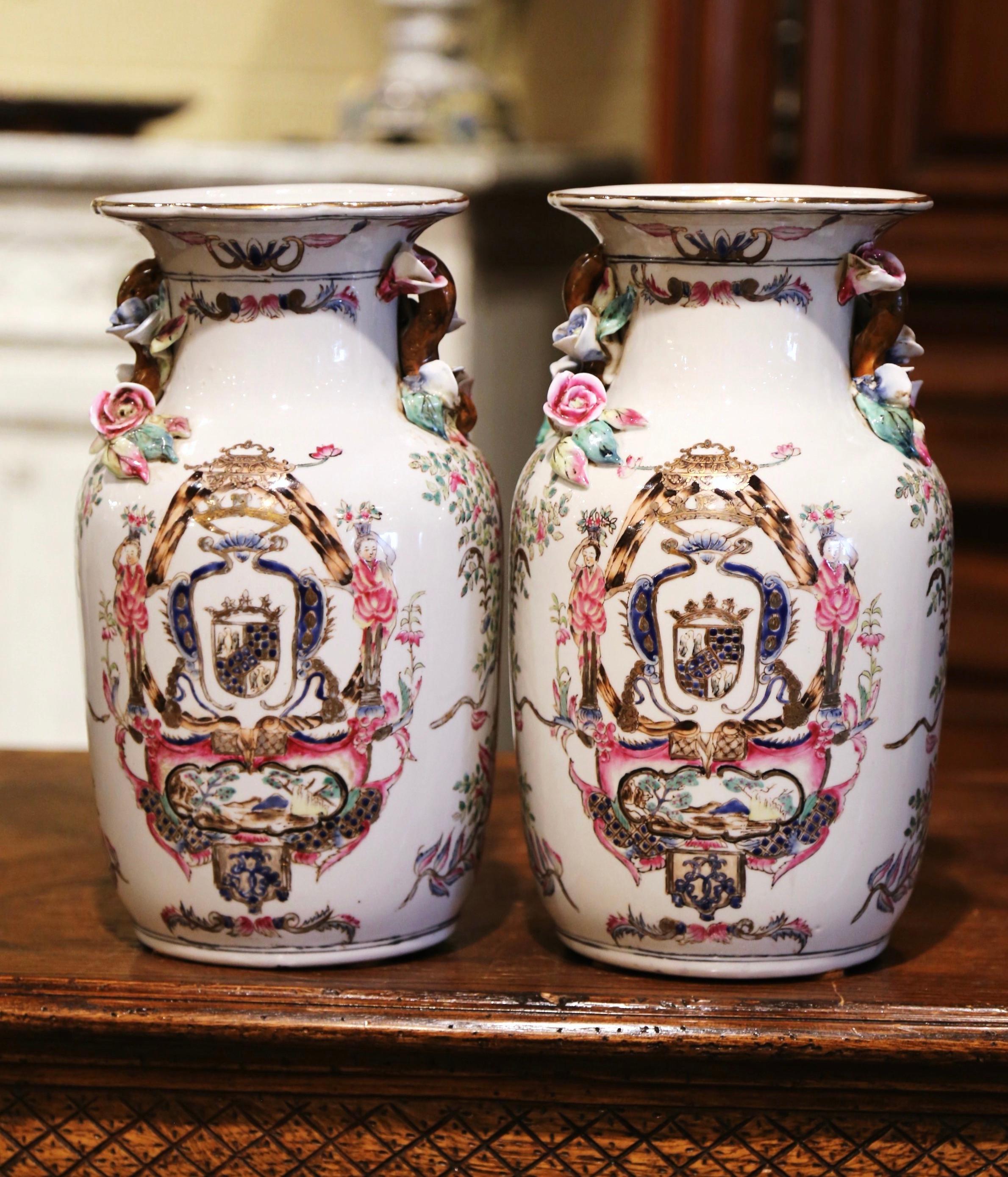 Pair of Early 20th Century Chinese Painted and Gilt Barbotine Porcelain Vases 2