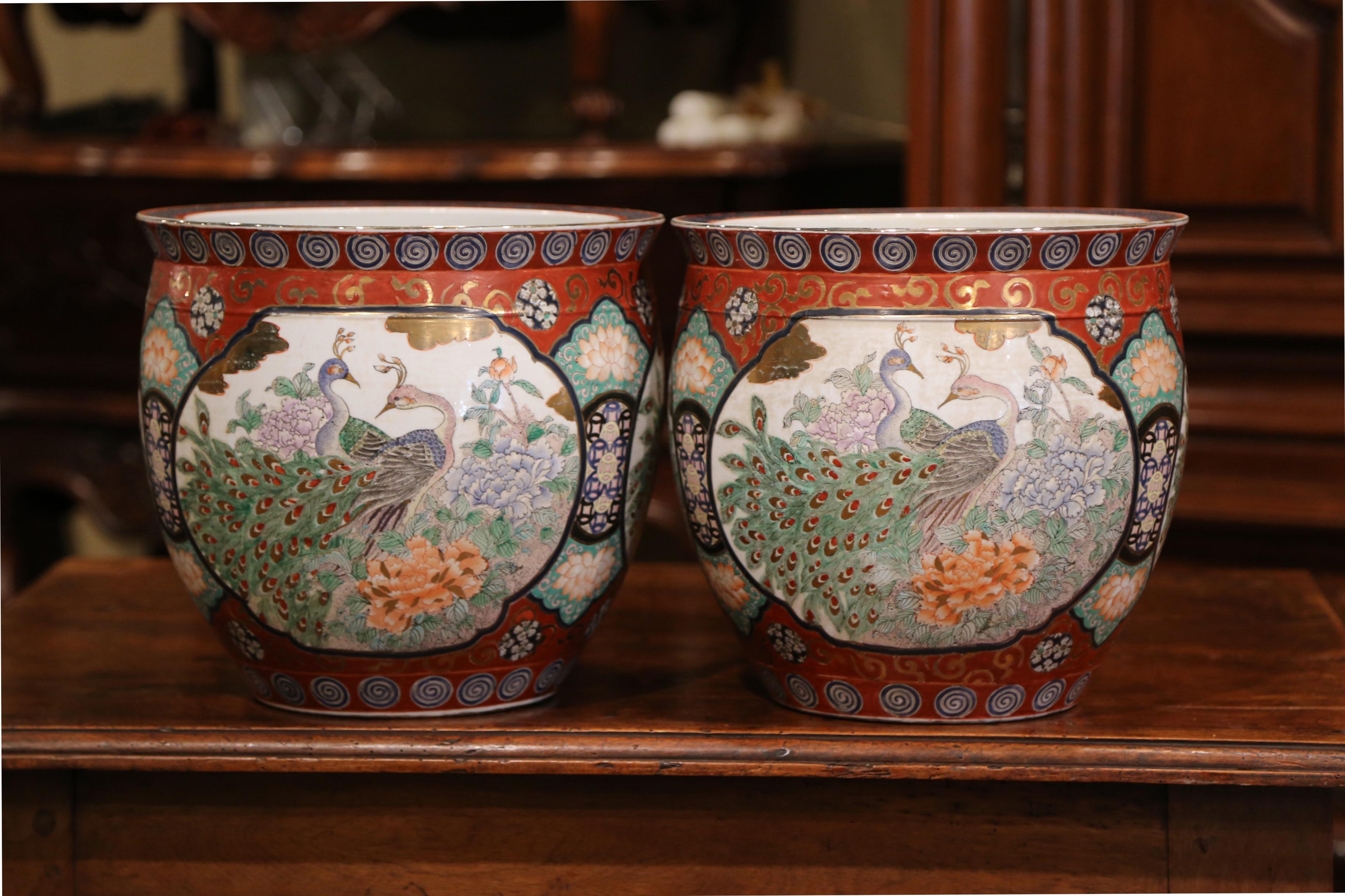 Pair of Early 20th Century Chinese Painted and Gilt Porcelain Planters 2