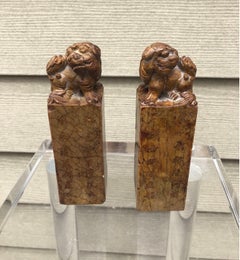 Pair of Early 20th Century Chinese Soapstone Seals with Bixies