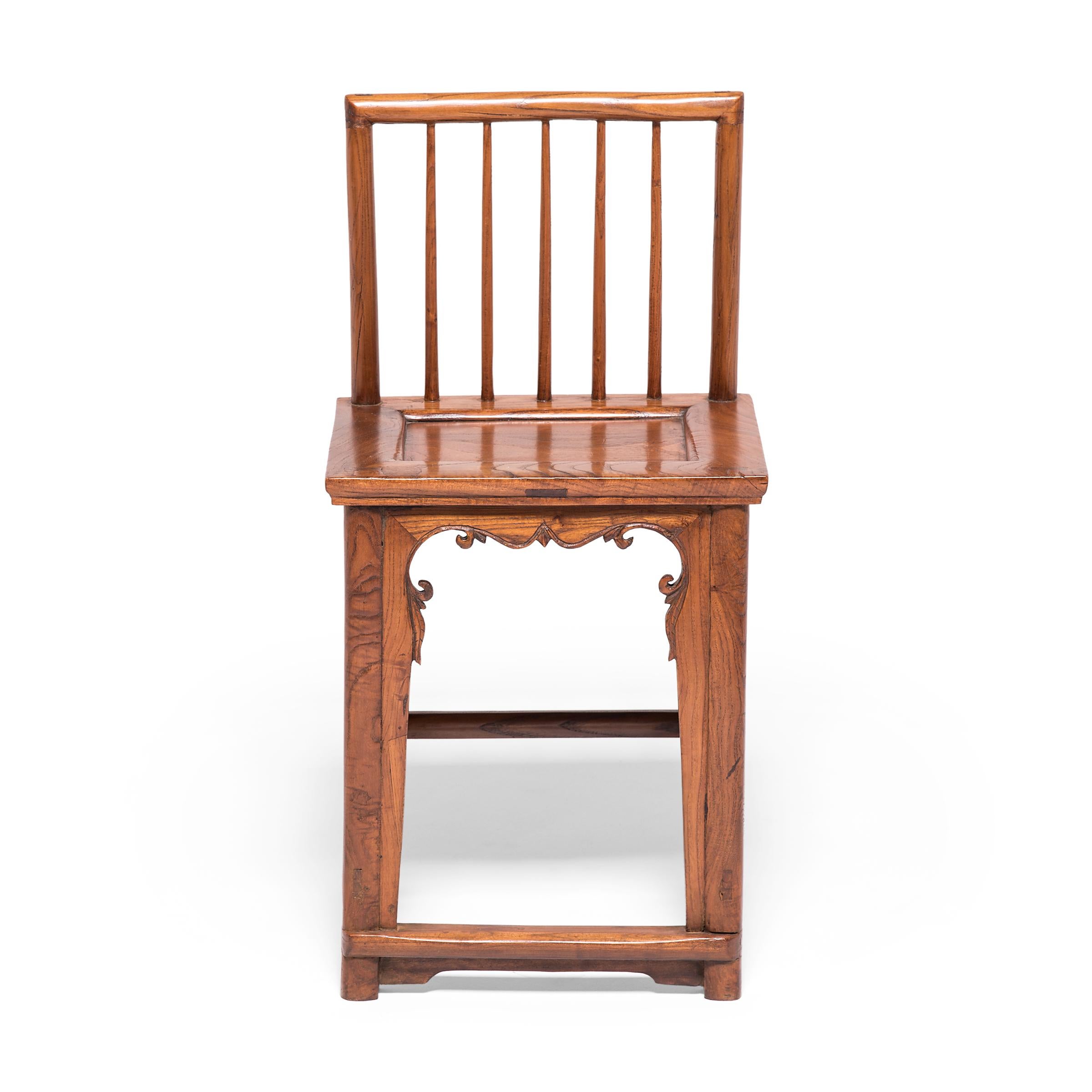 Qing Pair of Chinese Walnut Spindleback Chairs, c. 1900 For Sale