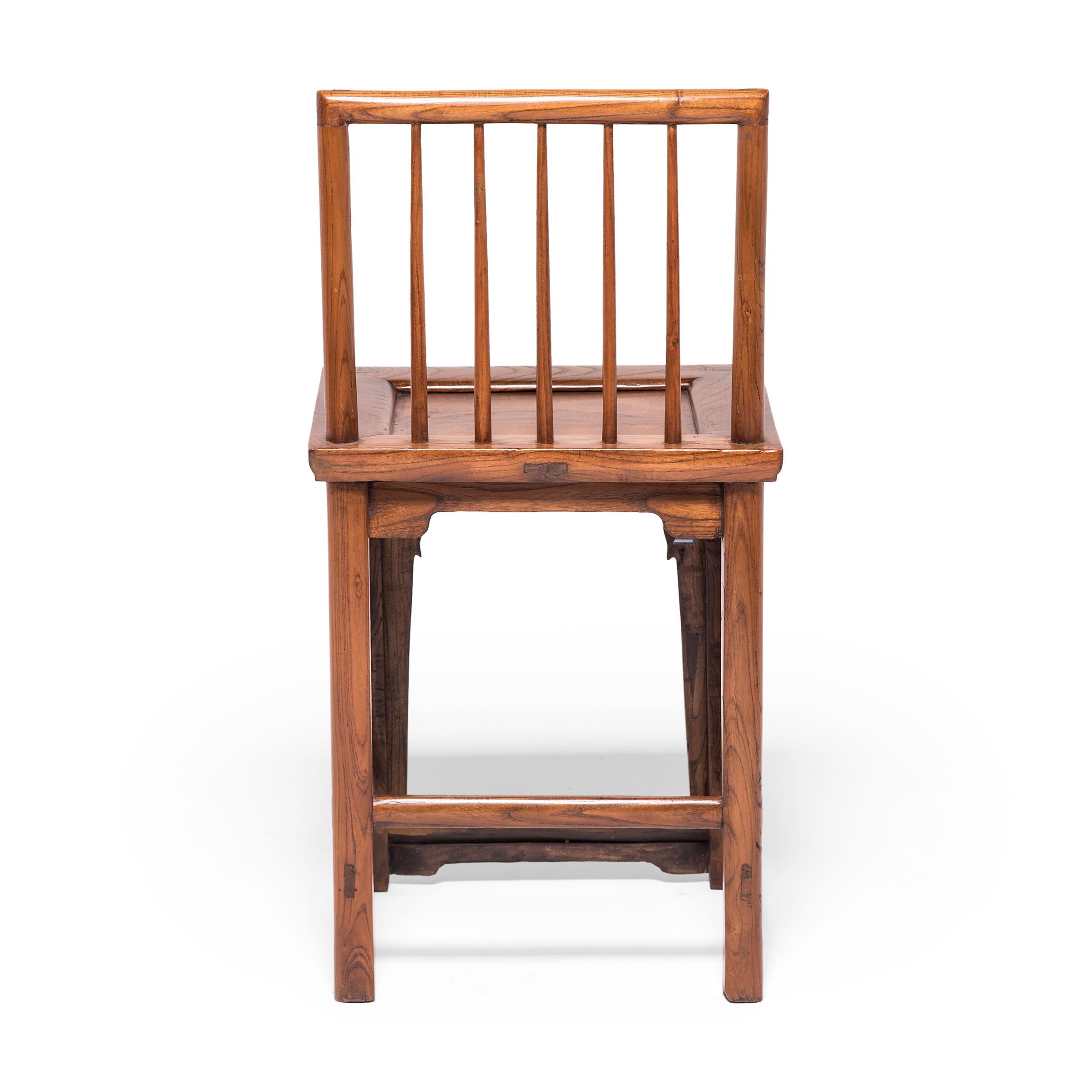 20th Century Pair of Chinese Walnut Spindleback Chairs, c. 1900 For Sale