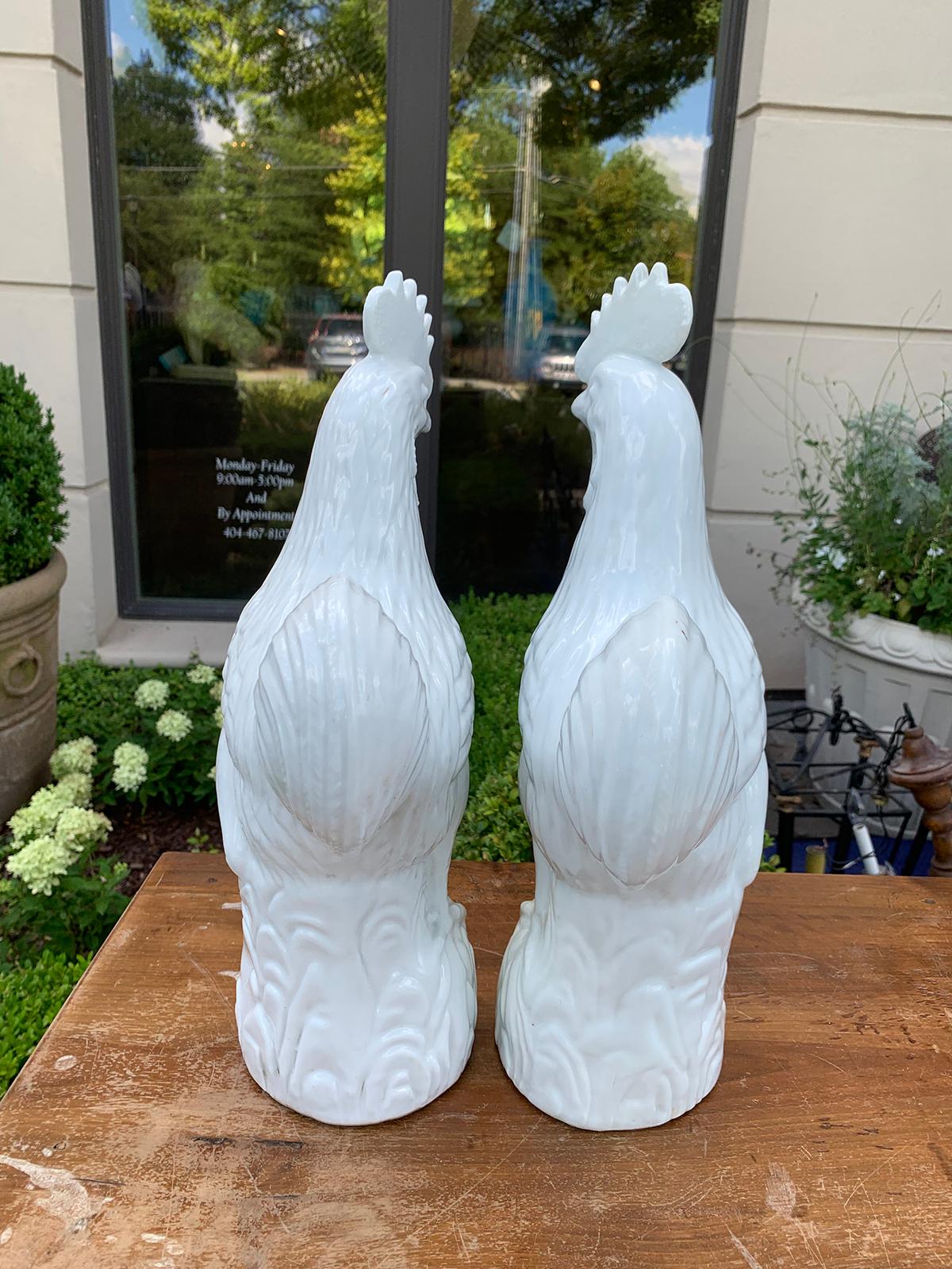 Pair of Early 20th Century Chinese White Porcelain Roosters, Marked For Sale 5