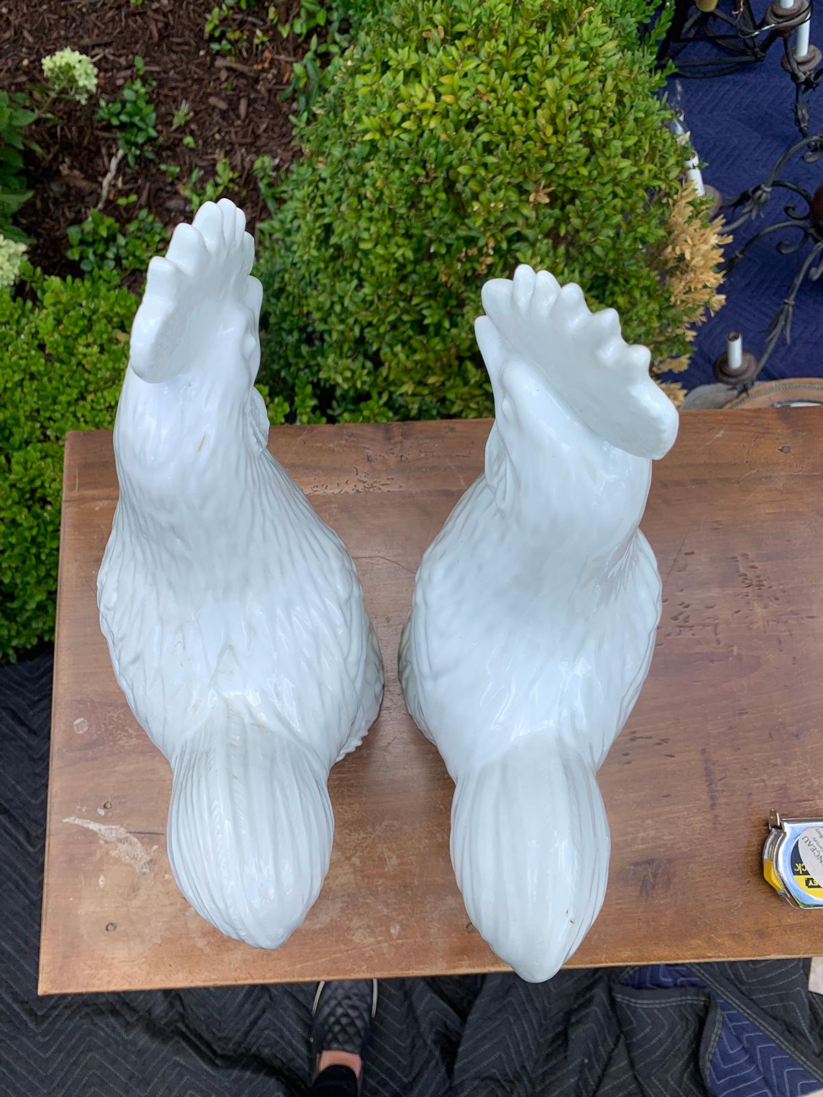 Pair of Early 20th Century Chinese White Porcelain Roosters, Marked For Sale 6