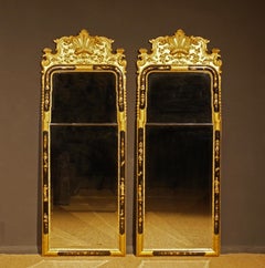 Pair of Early 20th Century Chinnoiserie Framed Mirrors in the Queen Anne Style