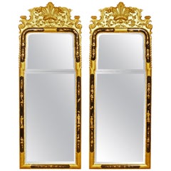 Antique Pair of Early 20th Century Chinnoiserie Framed Mirrors in the Queen Anne Style