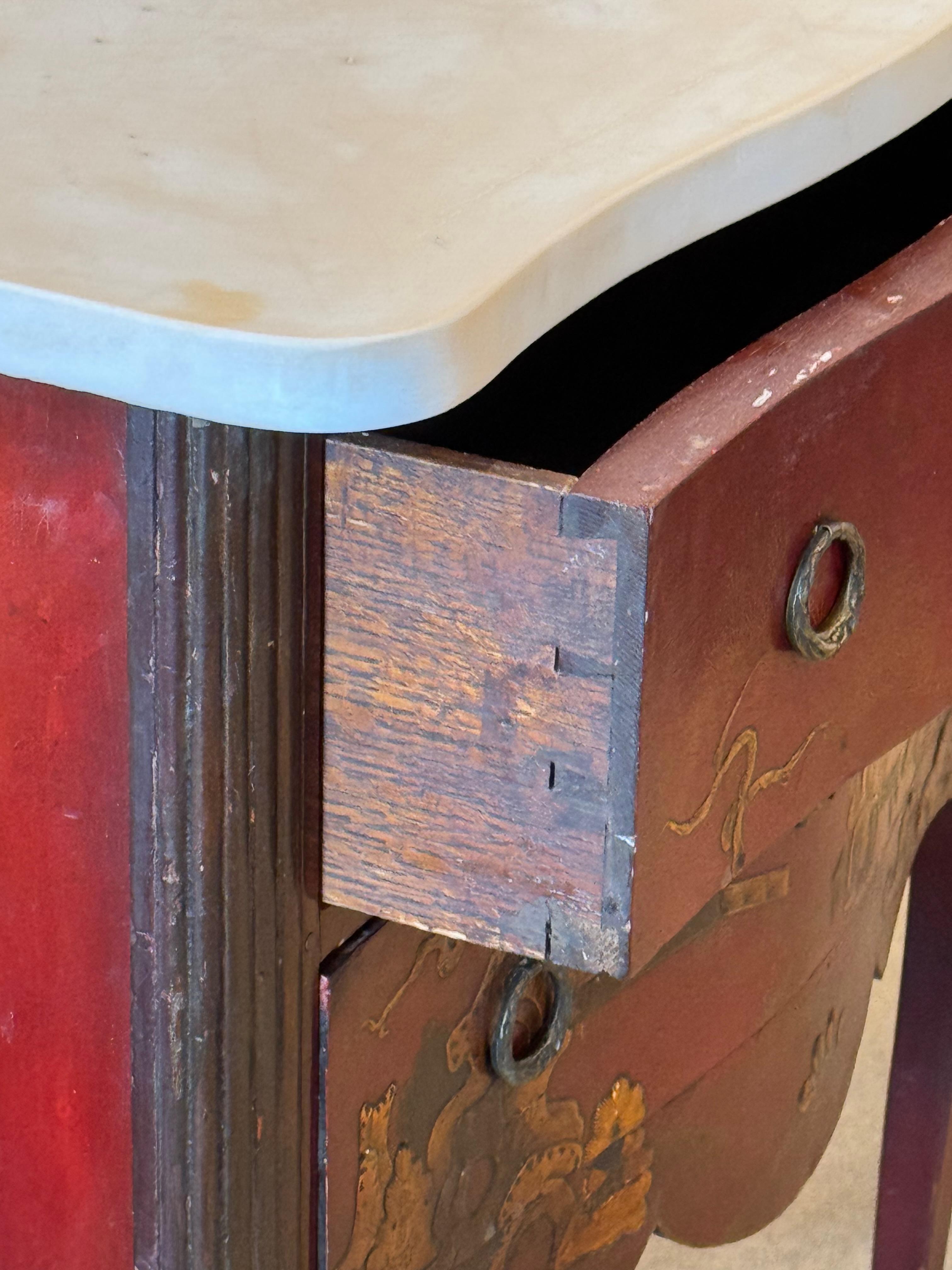 Paire de commodes à plateau de marbre Chinoiserie du début du 20ème siècle en vente 6