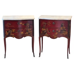 Paire de commodes à plateau de marbre Chinoiserie du début du 20ème siècle