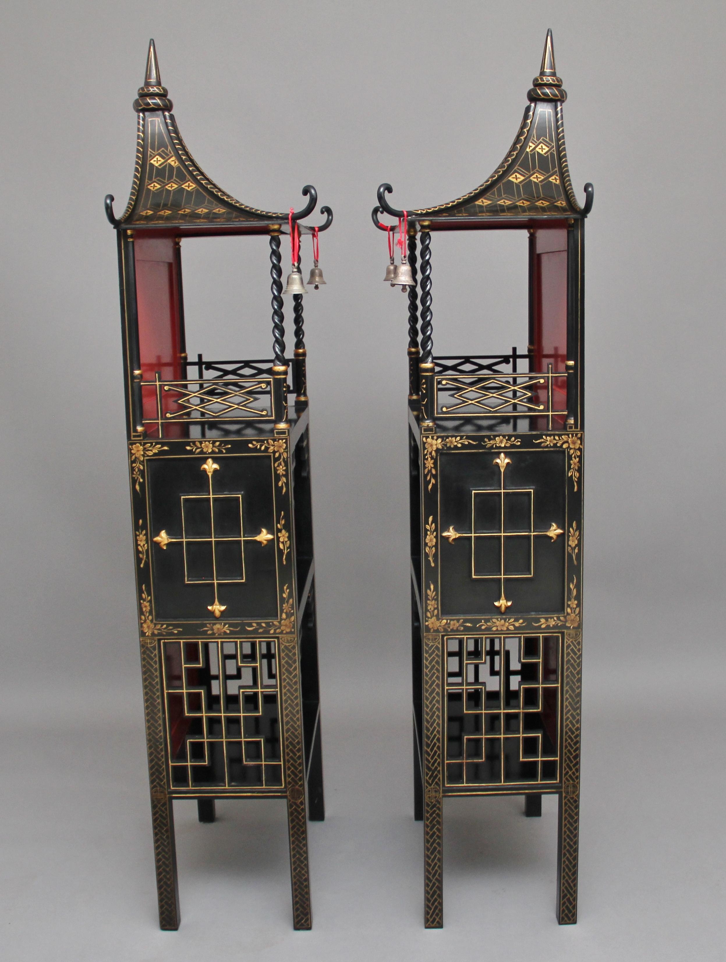 Edwardian Pair of Early 20th Century Chinoiserie Open Cabinets