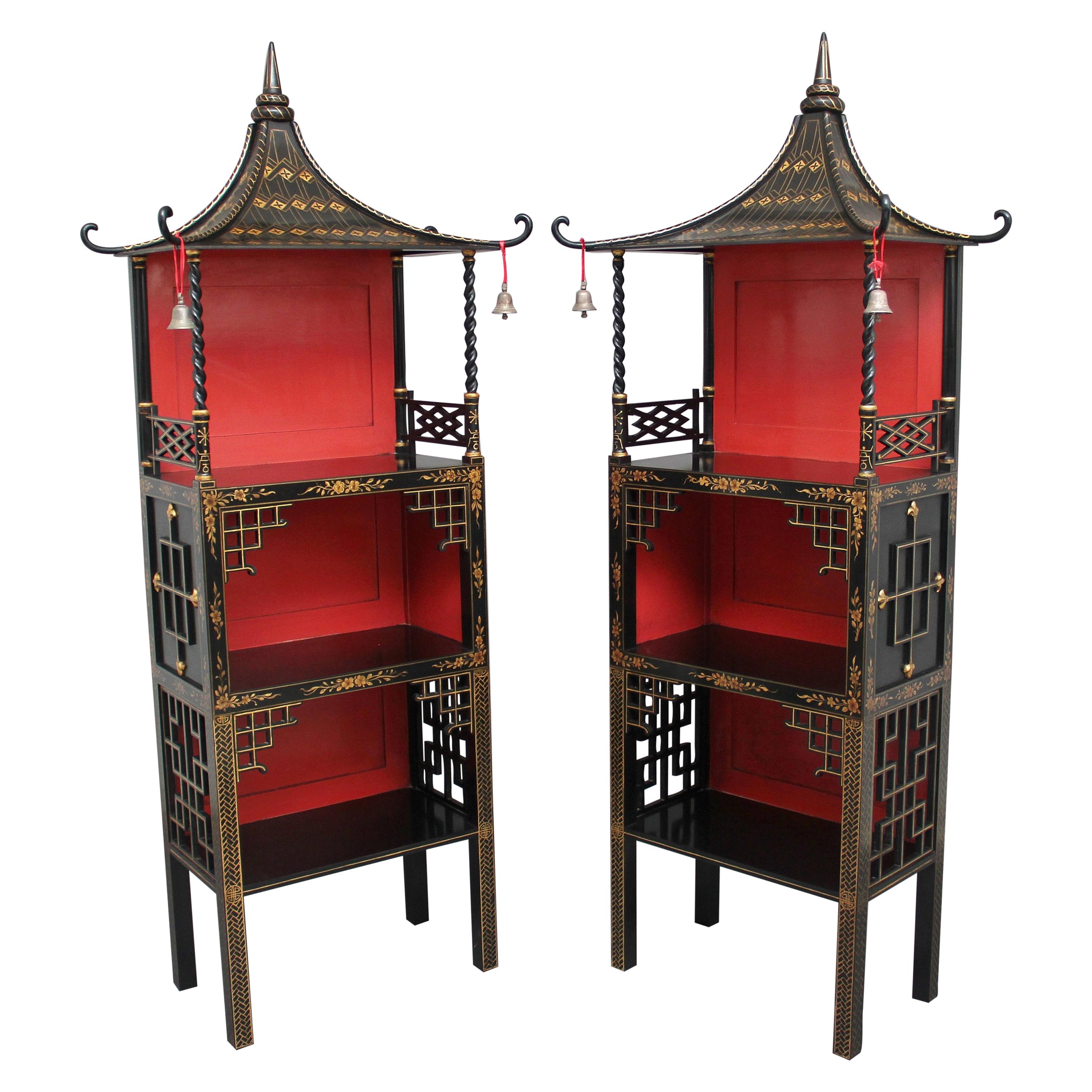 Pair of Early 20th Century Chinoiserie Open Cabinets