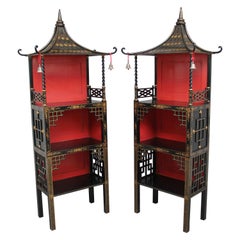 Antique Pair of Early 20th Century Chinoiserie Open Cabinets