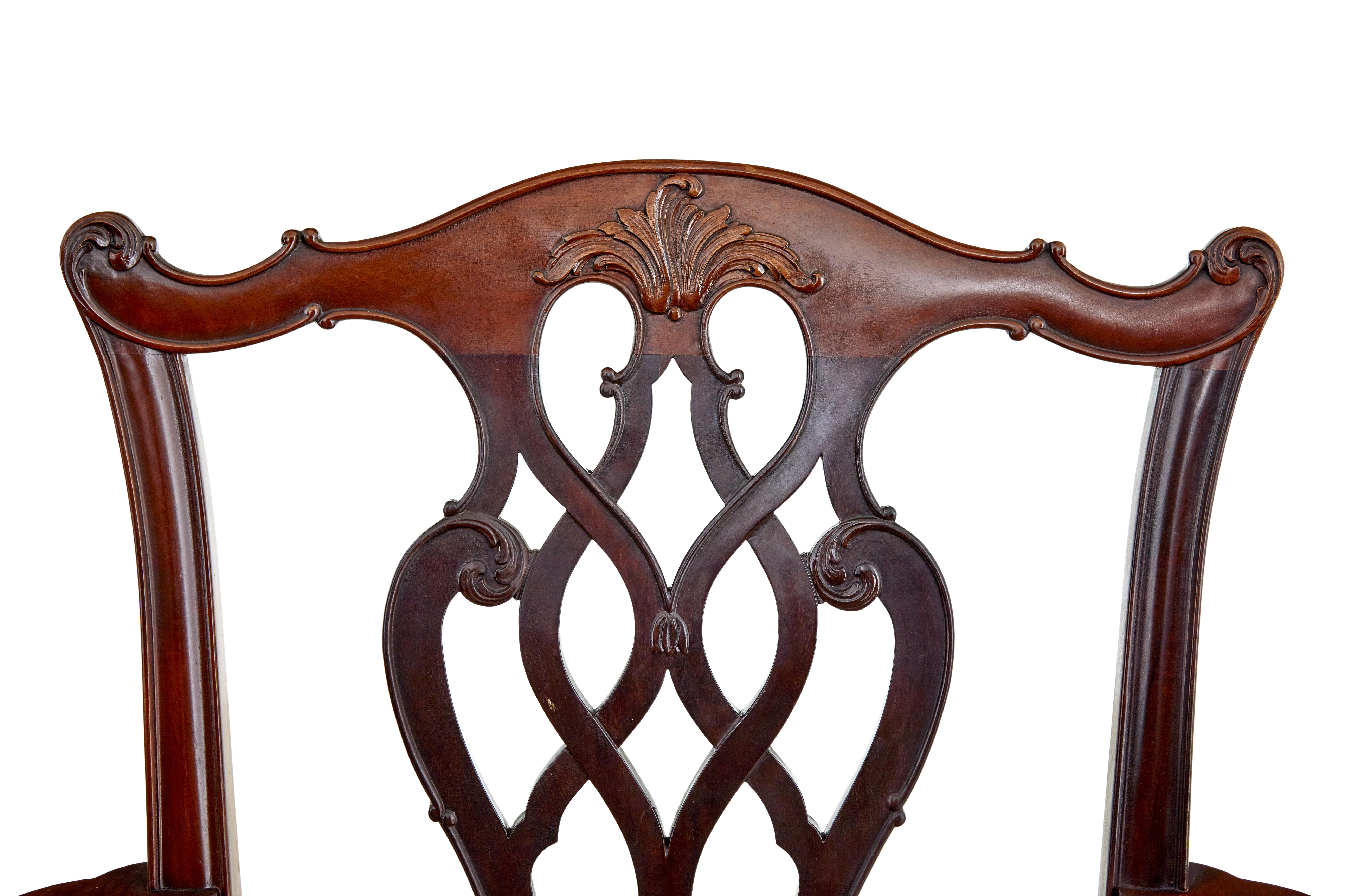 Carved Pair of early 20th century Chippendale revival armchairs For Sale