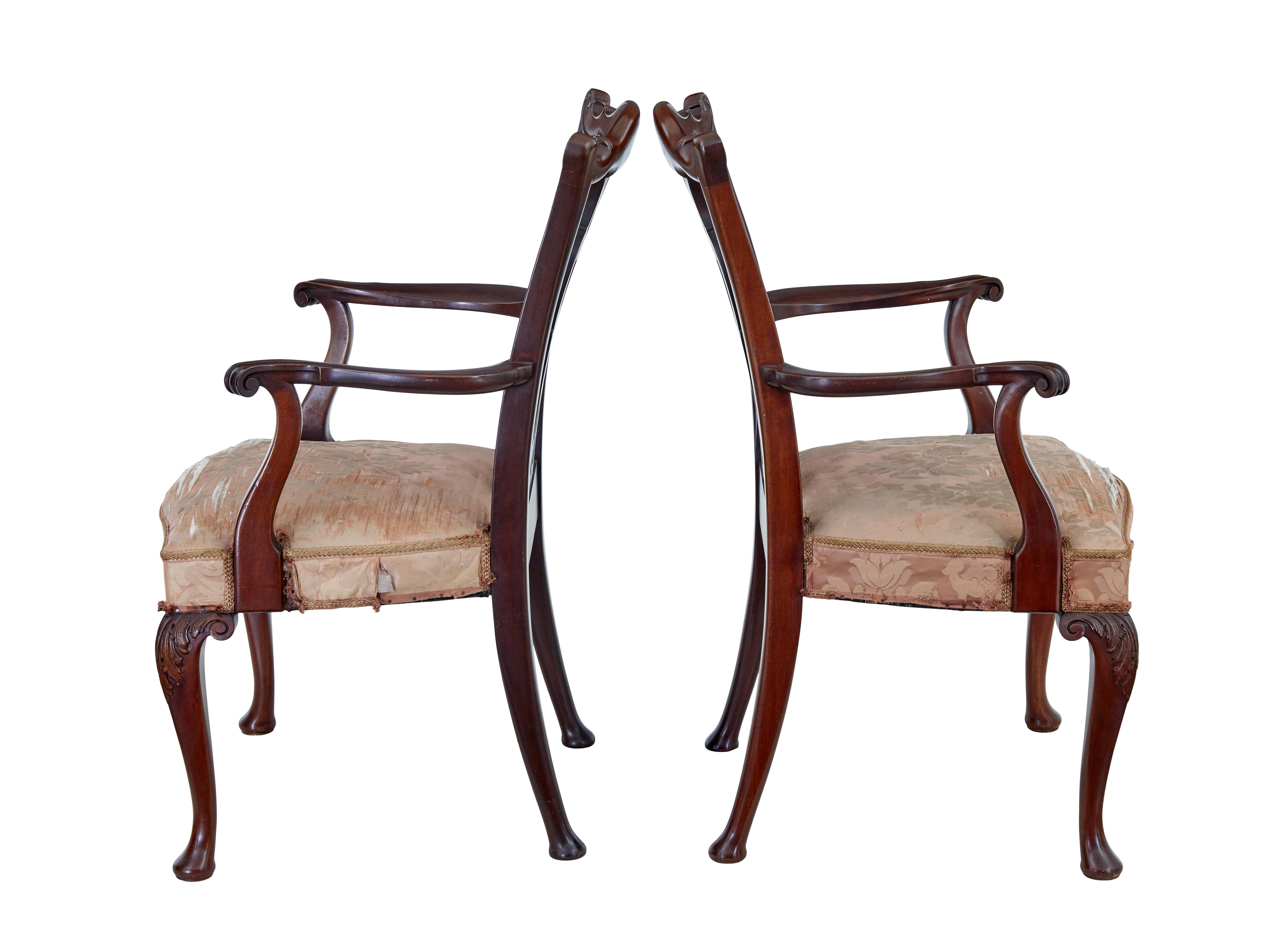 20th Century Pair of early 20th century Chippendale revival armchairs For Sale