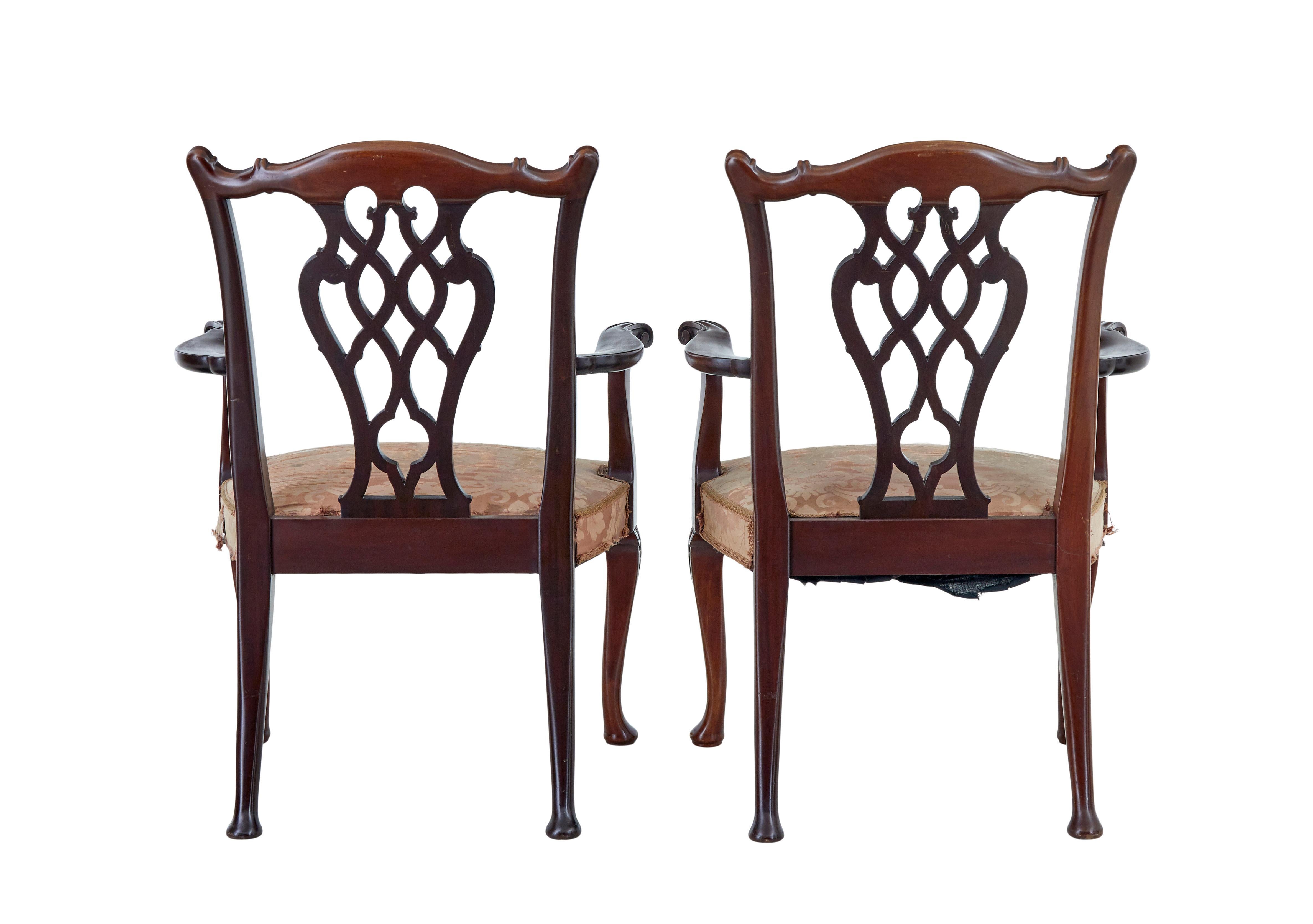 Mahogany Pair of early 20th century Chippendale revival armchairs For Sale