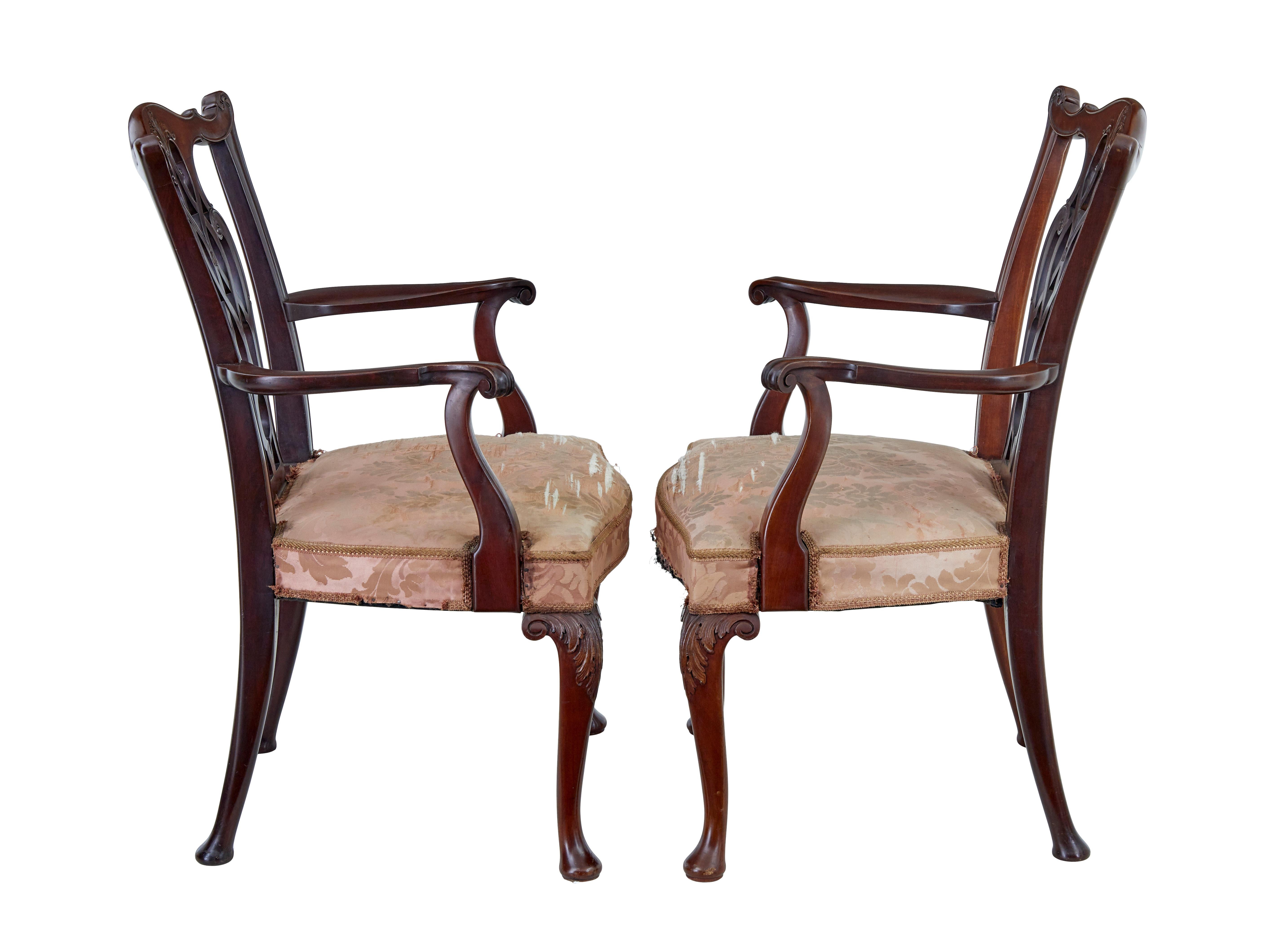 Pair of early 20th century Chippendale revival armchairs For Sale 1