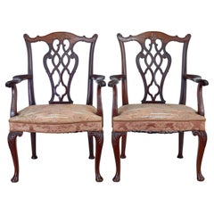 Antique Pair of early 20th century Chippendale revival armchairs