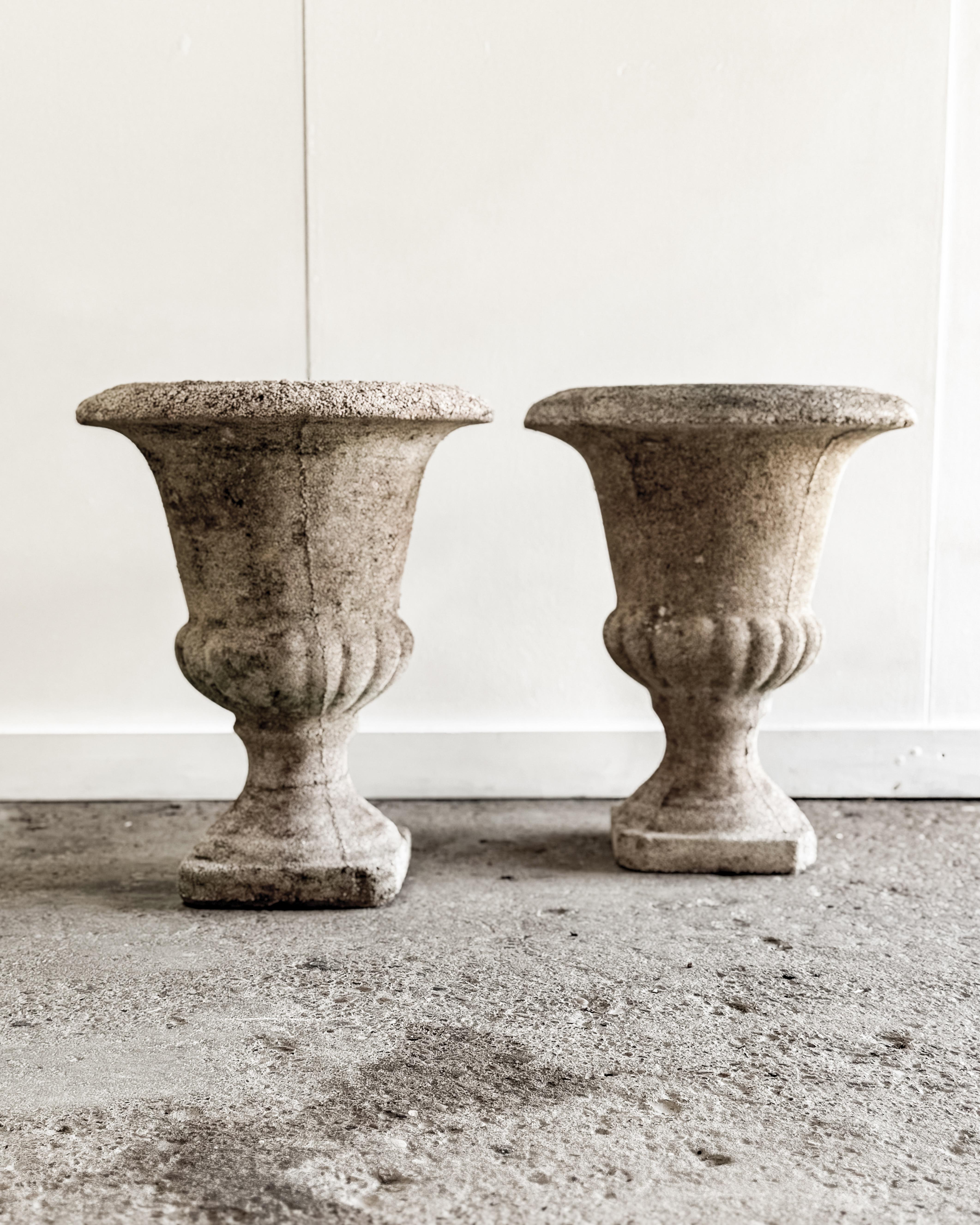 Pair of Early 20th Century Classic French Cement Urn Planters For Sale 1