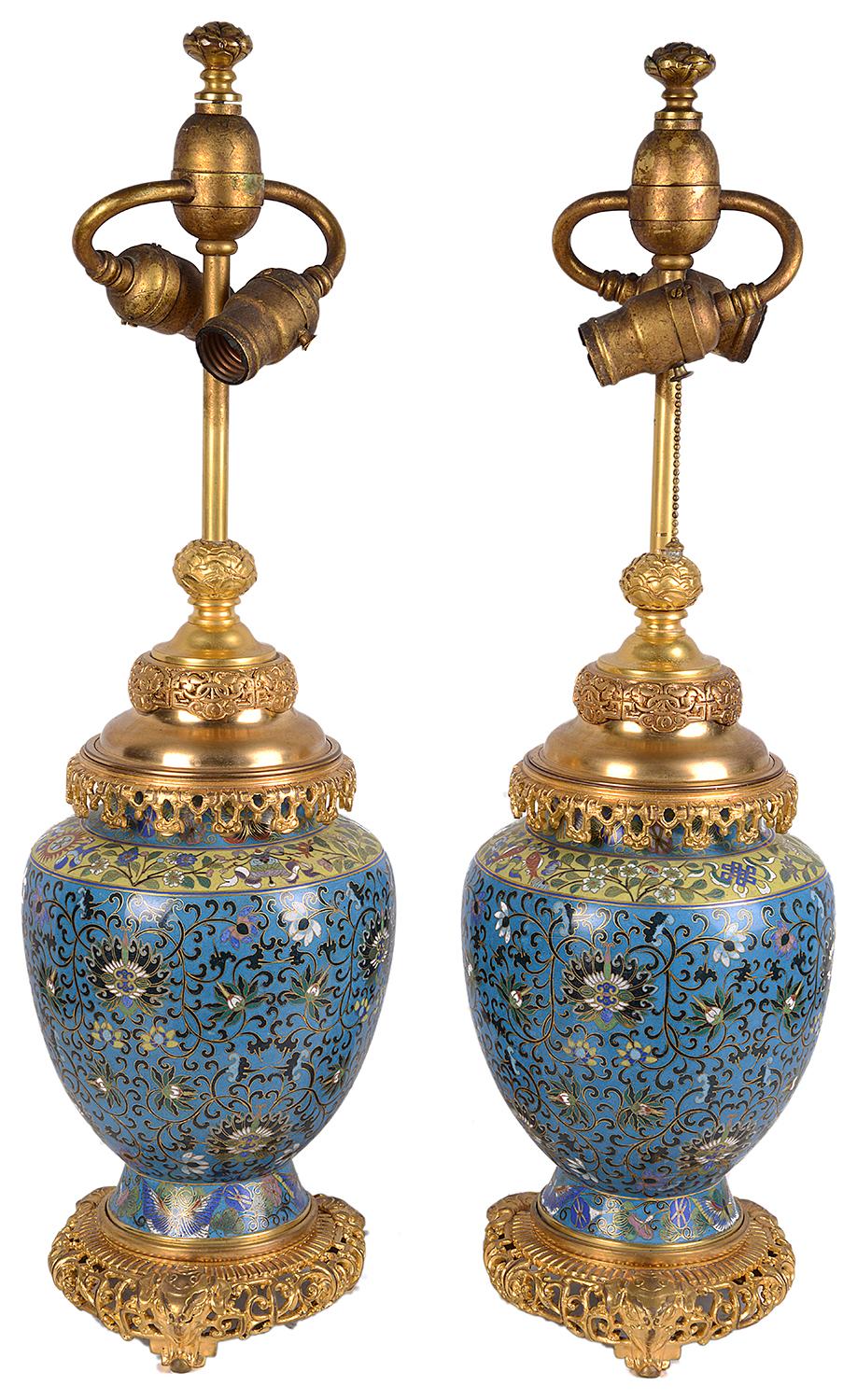 Pair of Early 20th Century Cloisonné Vases / Lamps For Sale 1