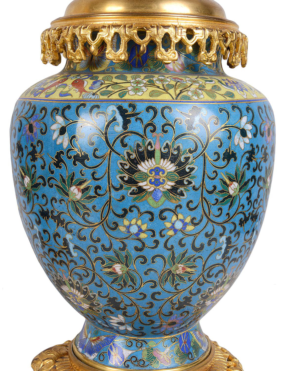 Pair of Early 20th Century Cloisonné Vases / Lamps For Sale 2