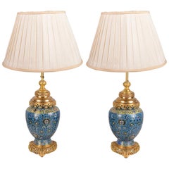 Pair of Early 20th Century Cloisonné Vases / Lamps