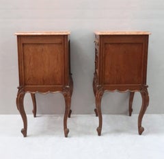Pair of Early 20th Century Continental Oak Bedside Cabinets with Marble Tops