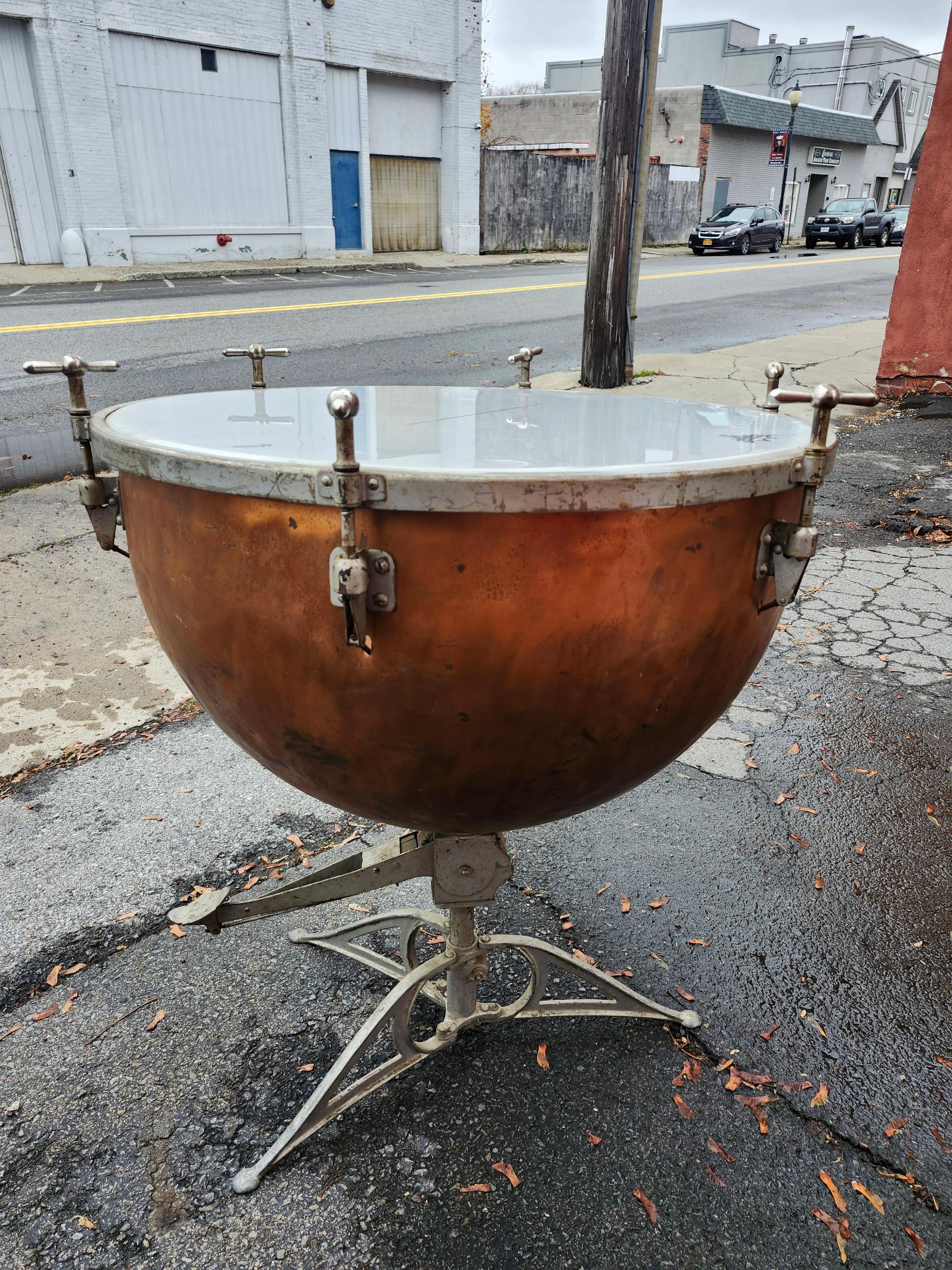 Pair of Early 20th Century Copper Kettle Timpanis Tables by Leedy Manufacturing For Sale 8