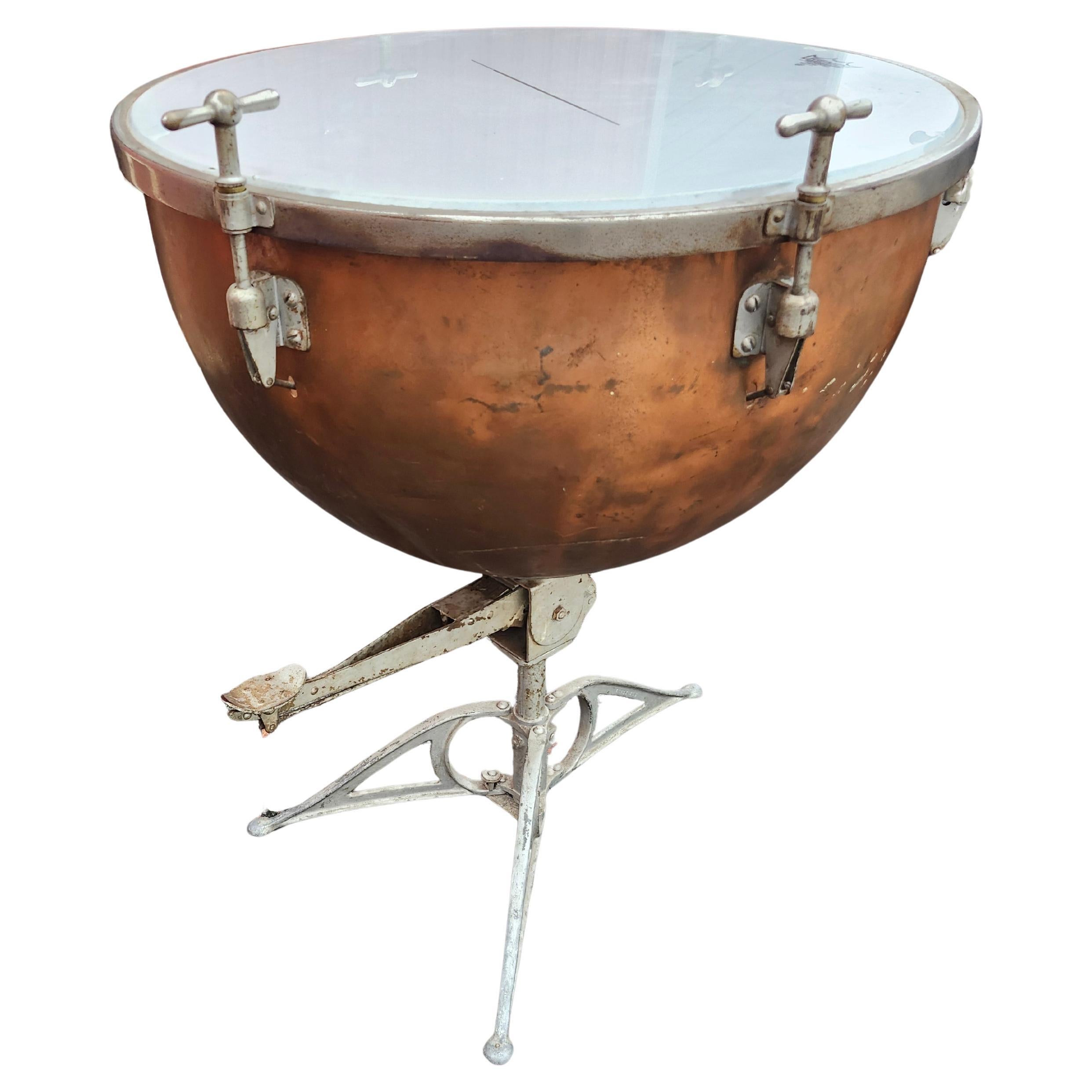 Folk Art Pair of Early 20th Century Copper Kettle Timpanis Tables by Leedy Manufacturing For Sale