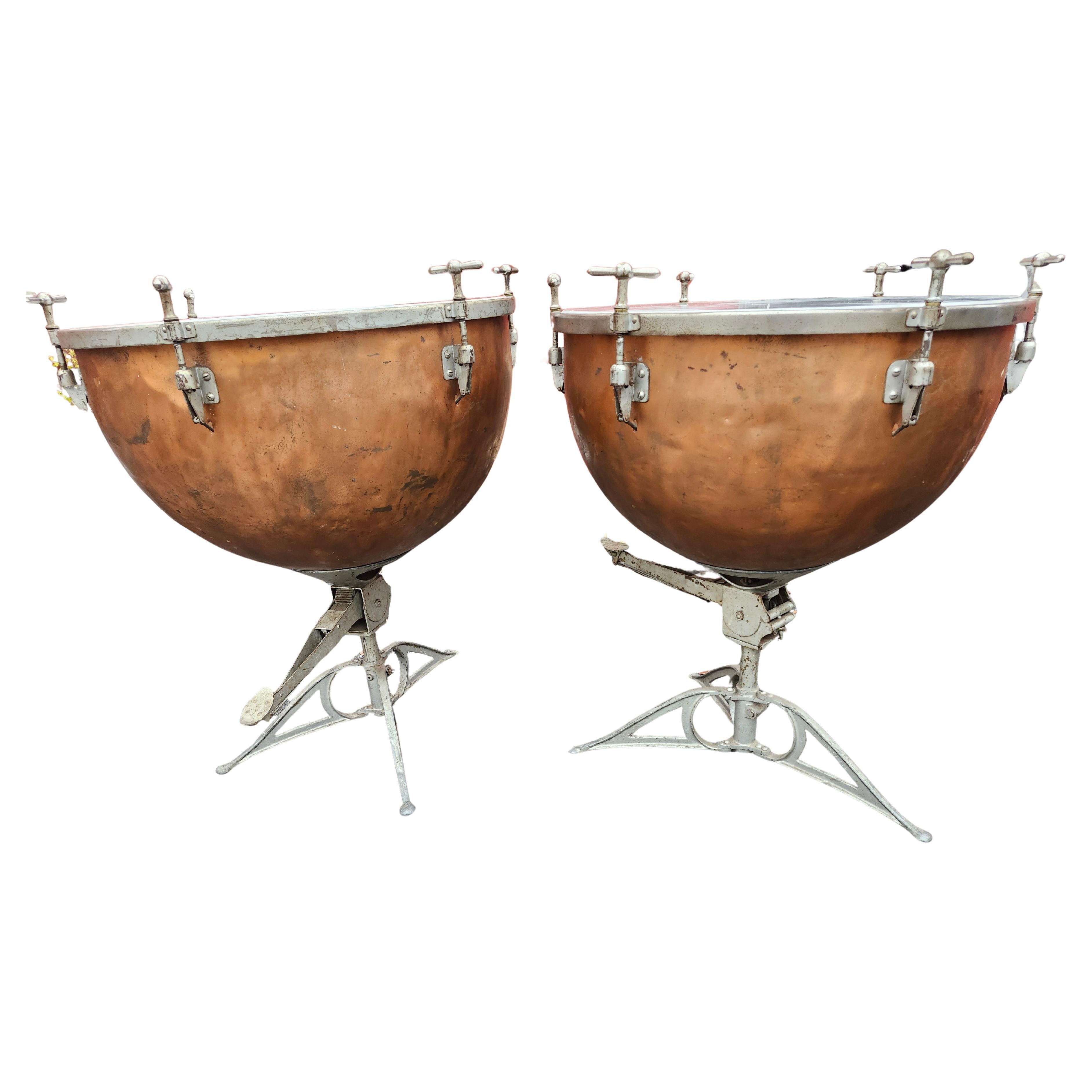 American Pair of Early 20th Century Copper Kettle Timpanis Tables by Leedy Manufacturing For Sale